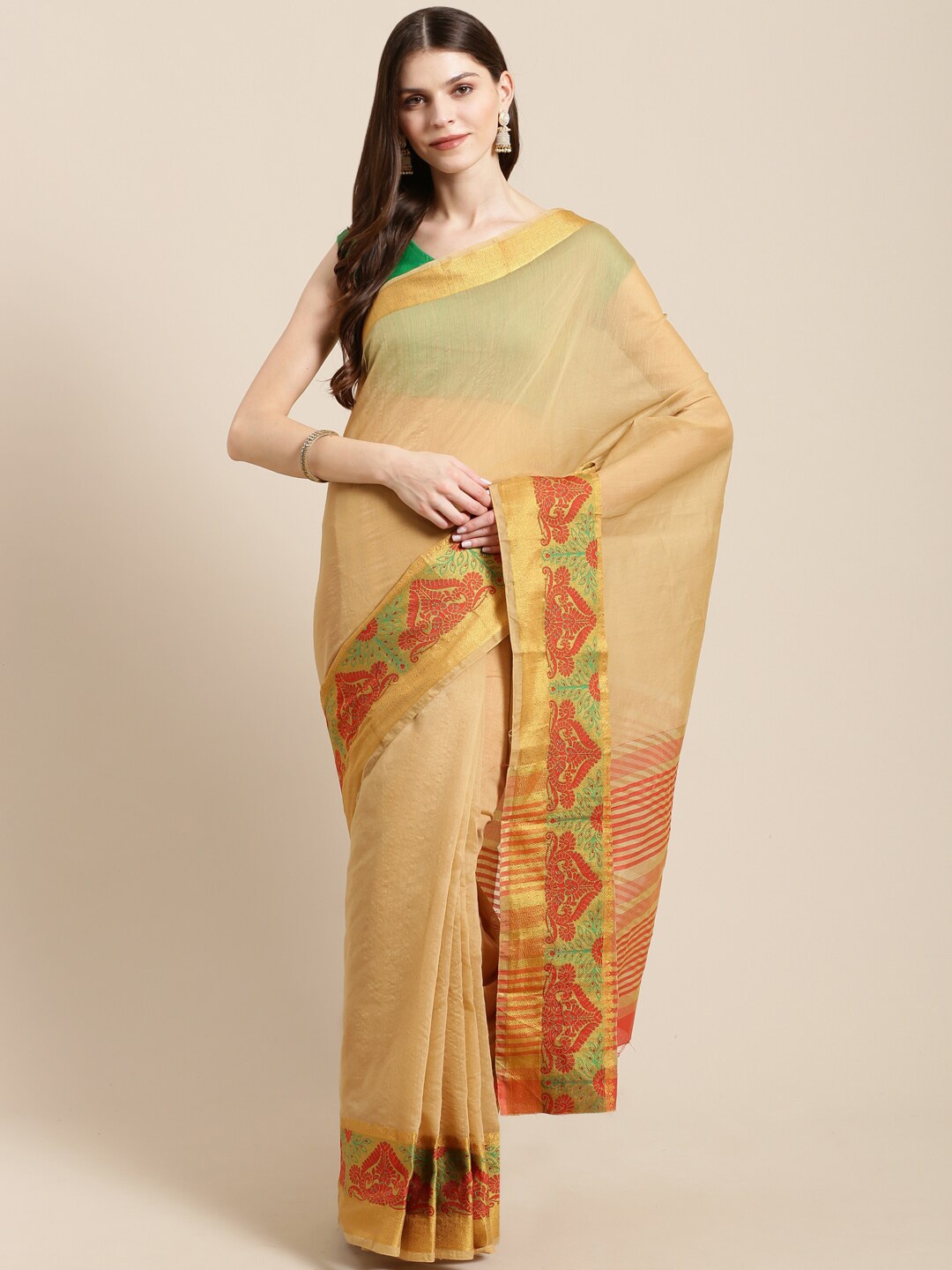 

Shaily Zari Art Silk Saree, Beige