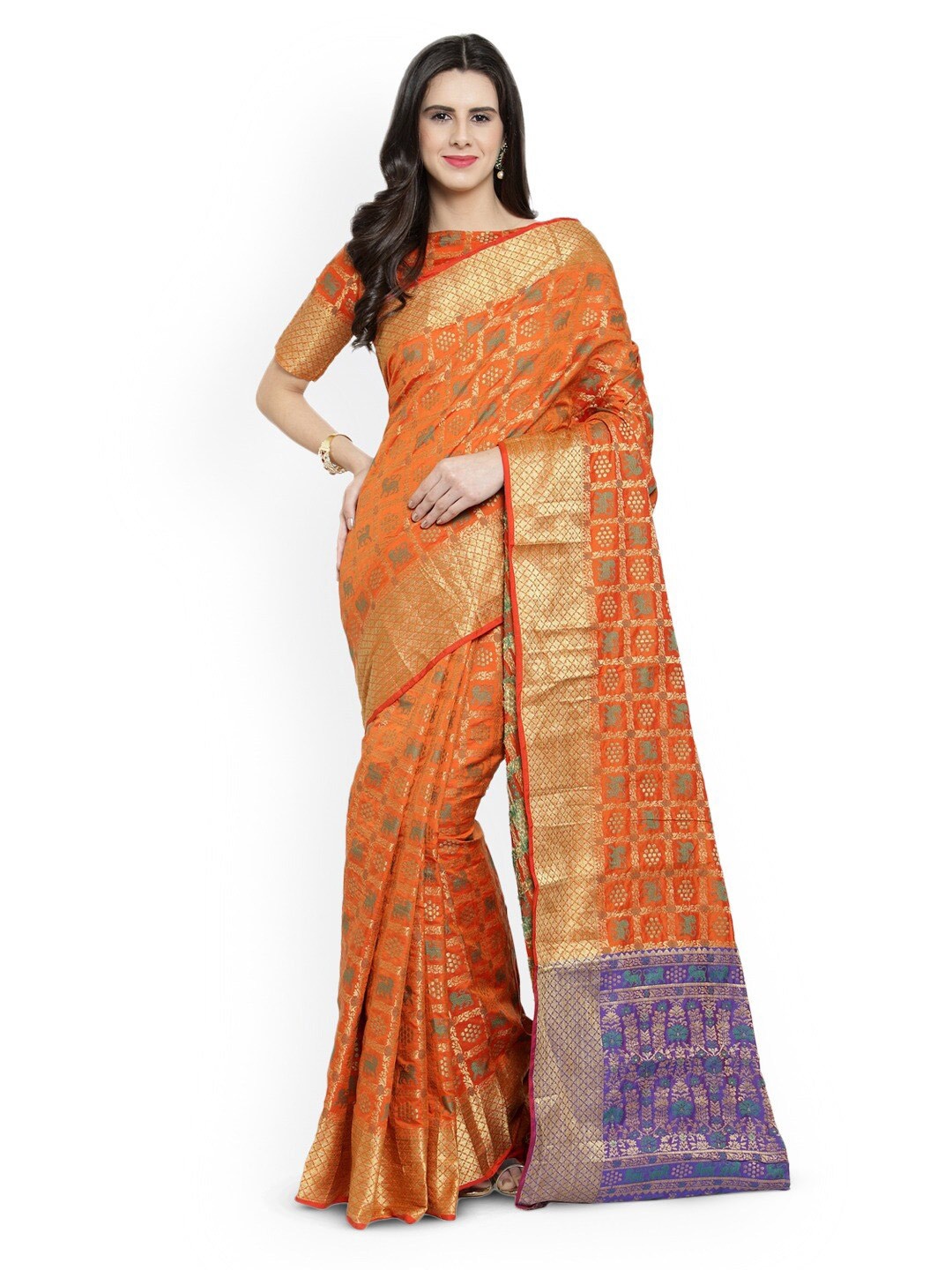 

Shaily Ethnic Motifs Woven Design Zari Saree, Orange