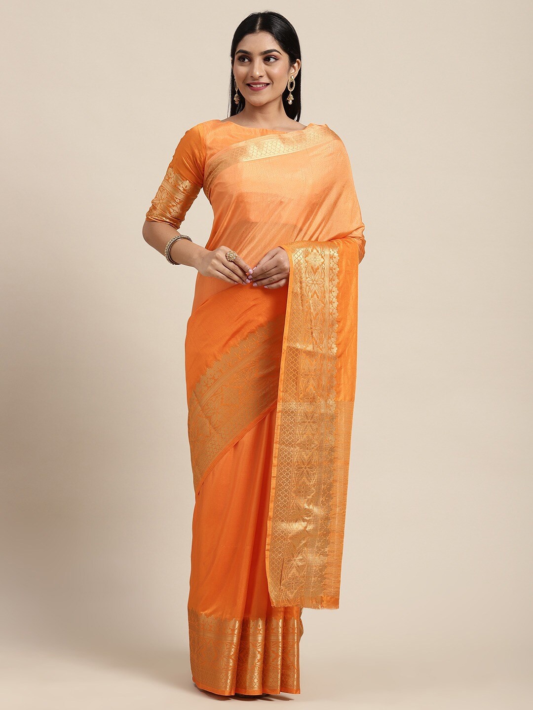 

Shaily Zari Silk Blend Saree, Orange