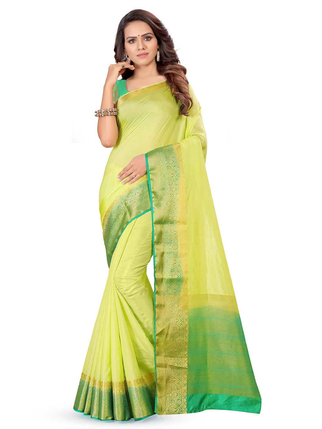 

Shaily Floral Woven Design Zari Saree, Green