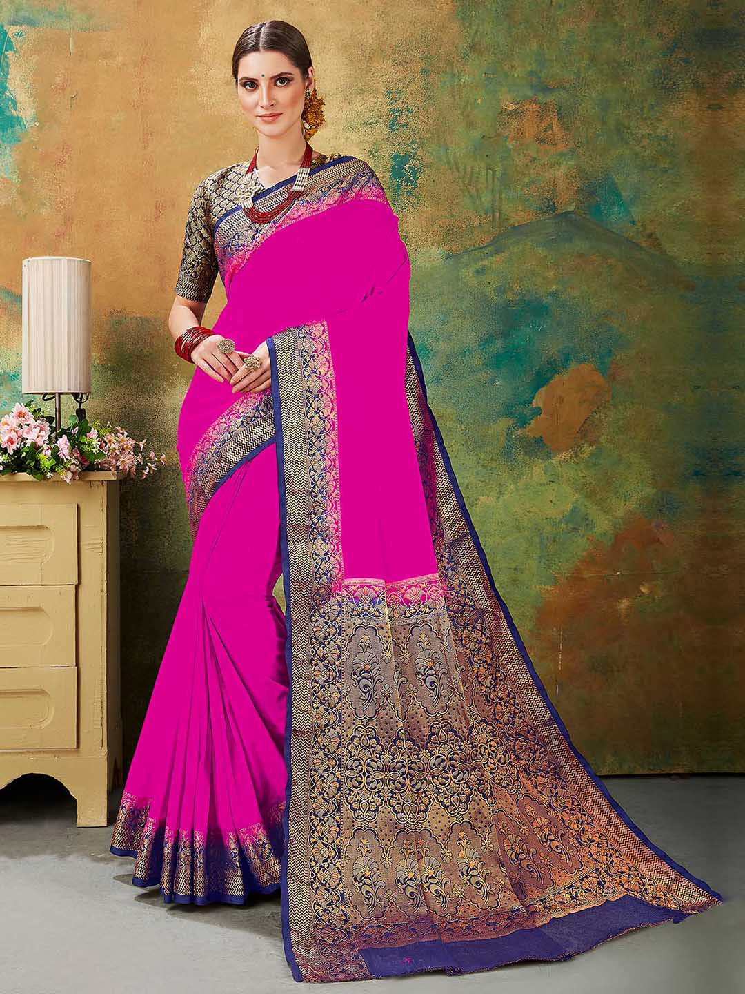 

Shaily Woven Design Zari Saree, Pink