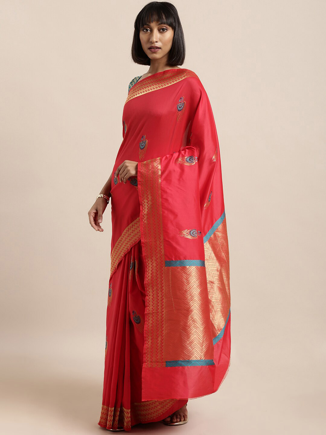 

Shaily Ethnic Motifs Woven Design Zari Saree, Red