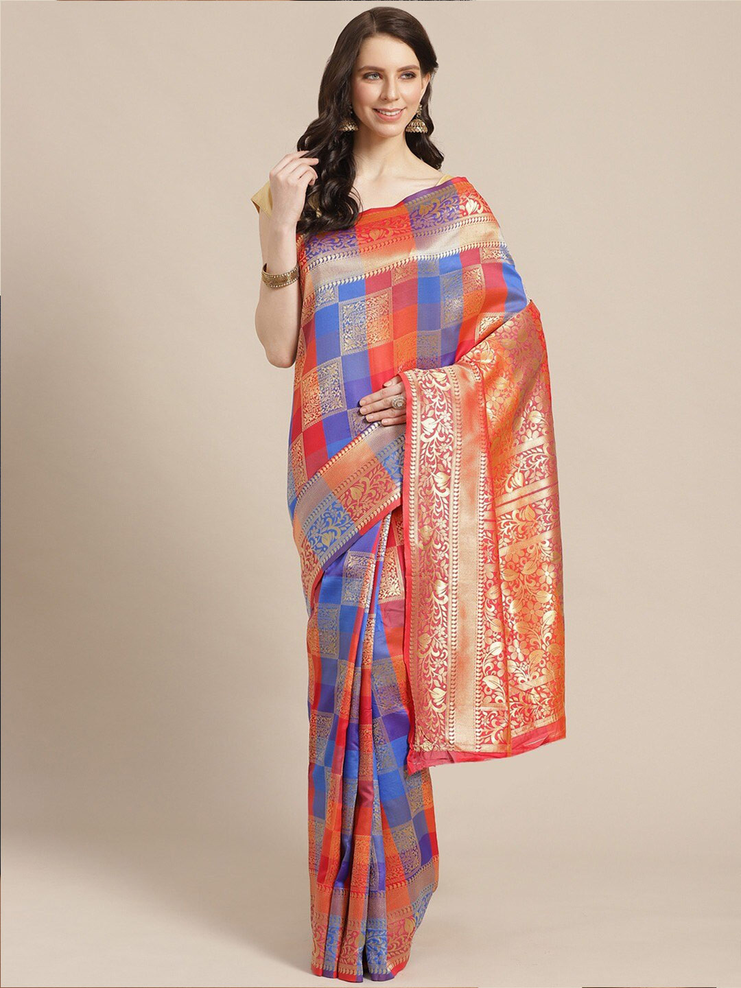 

Shaily Geometric Woven Design Zari Saree, Blue