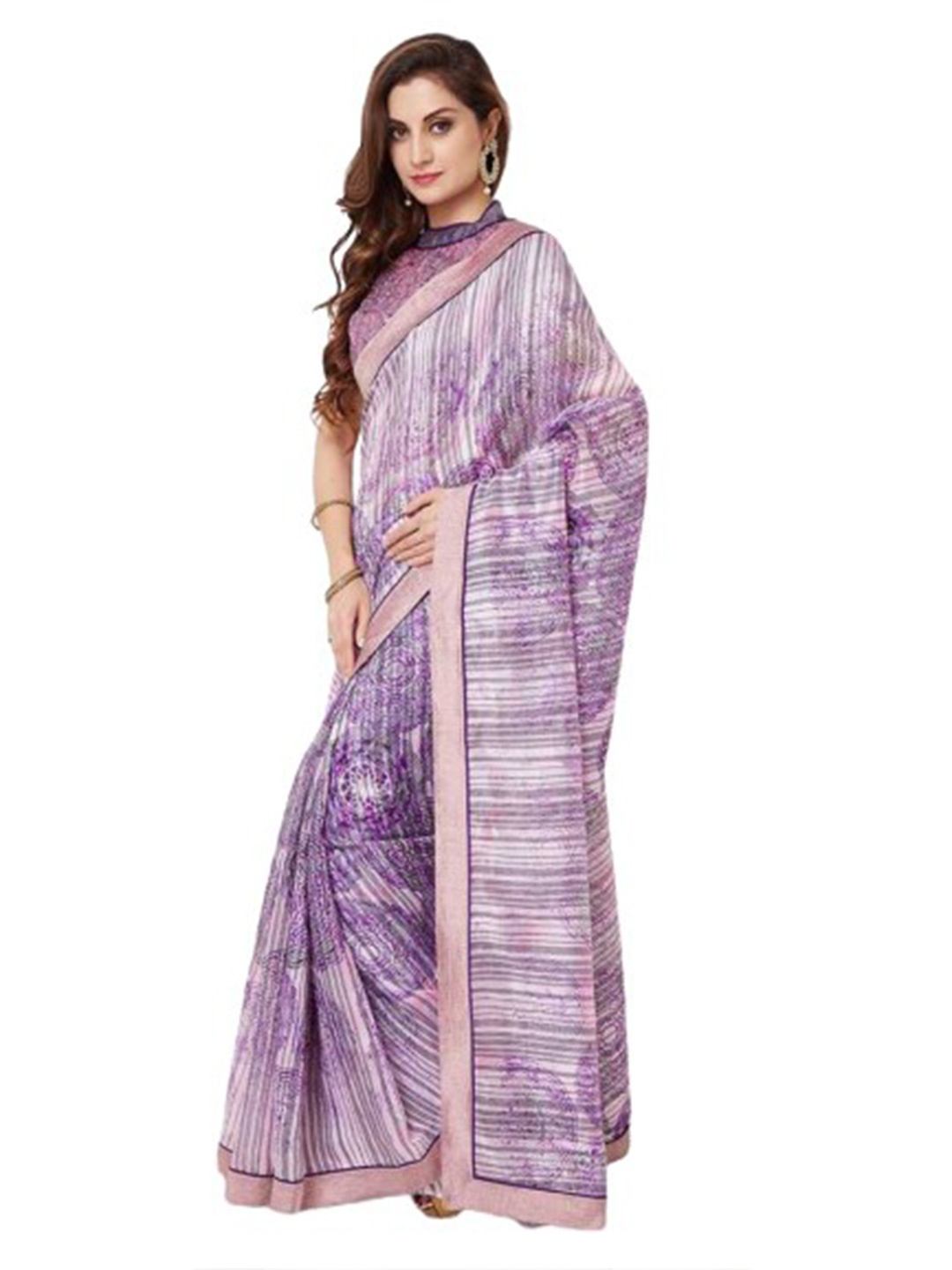 

Shaily Abstract Printed Woven Design Zari Saree, Purple