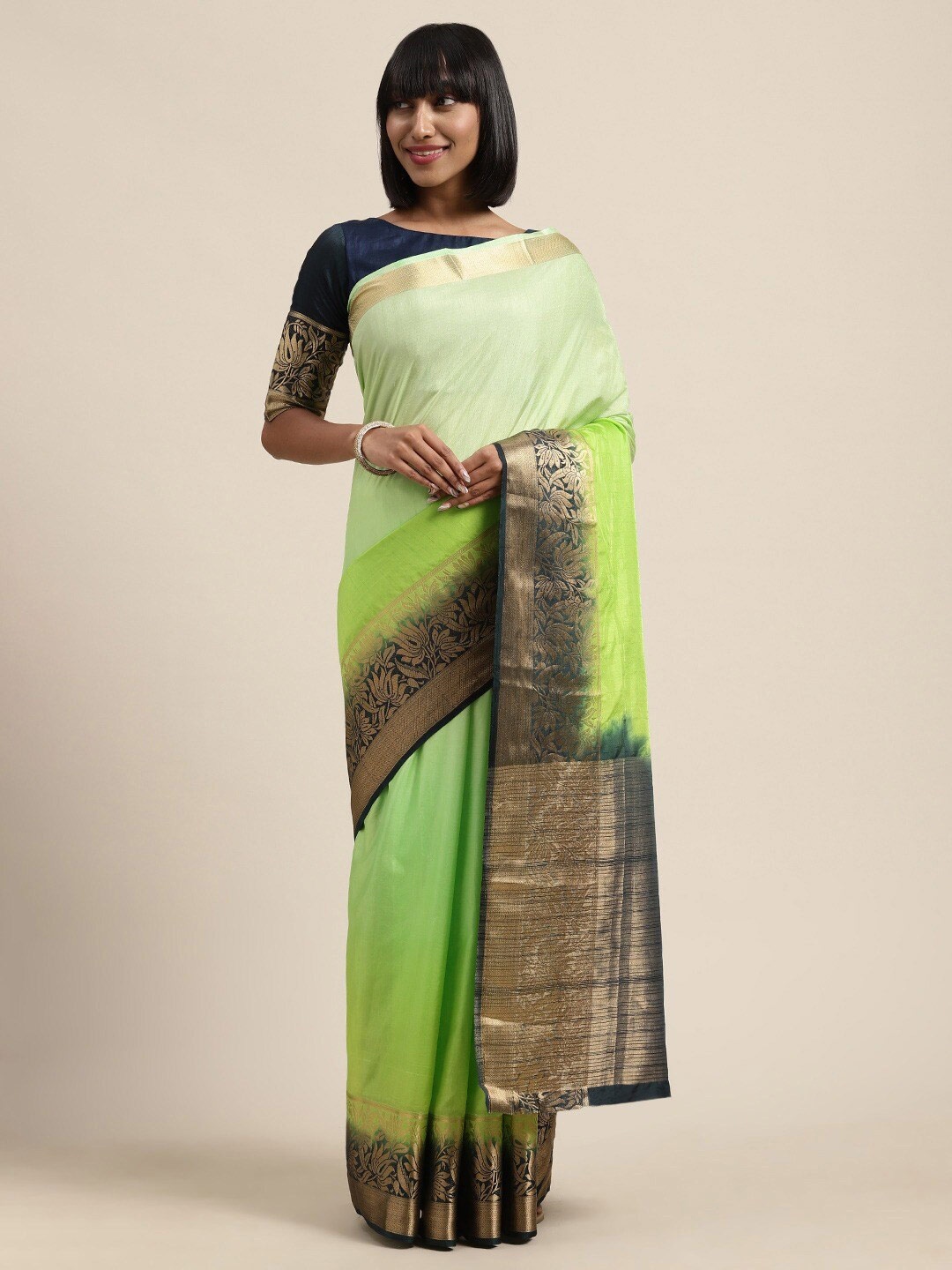 

Shaily Woven Designed Bordered Zari Saree, Green