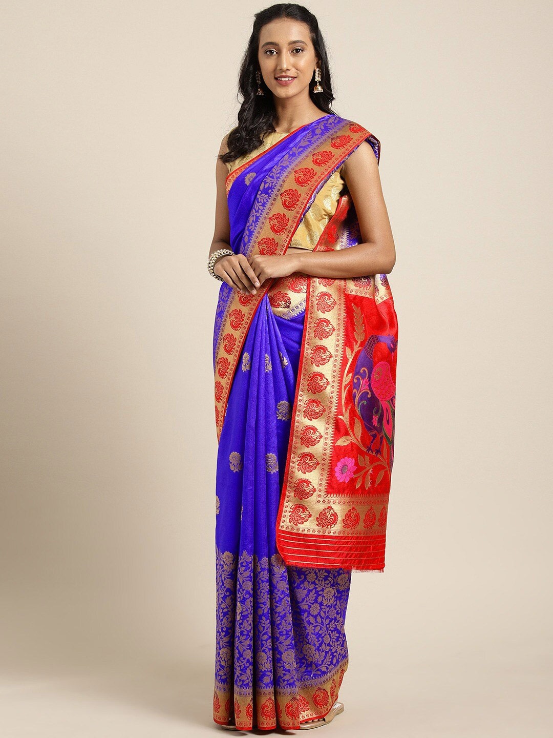 

Shaily Floral Woven Design Zari Saree, Violet