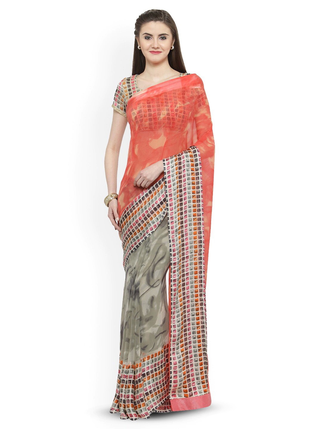 Shaily Abstract Printed Saree, Pink
