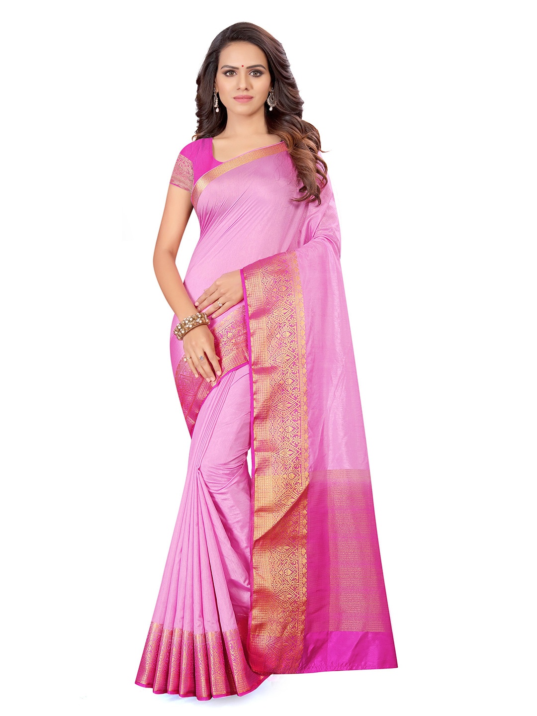 

Shaily Woven Designed Bordered Zari Saree, Pink