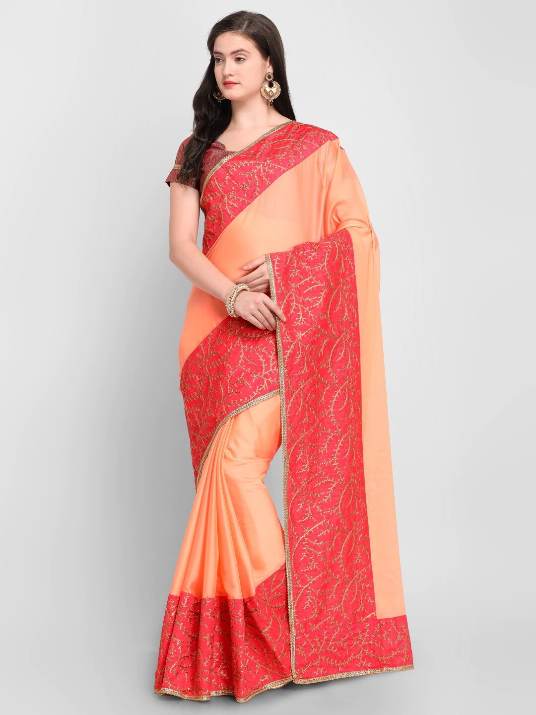 

Shaily Embroidered Bordered Saree, Orange