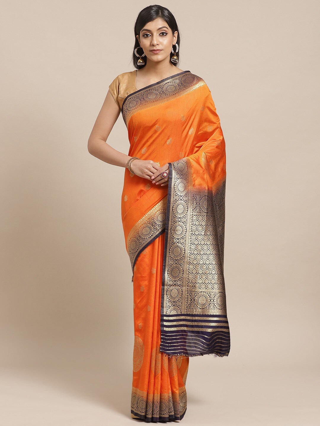 

Shaily Ethnic Motifs Woven Design Zari Saree, Orange