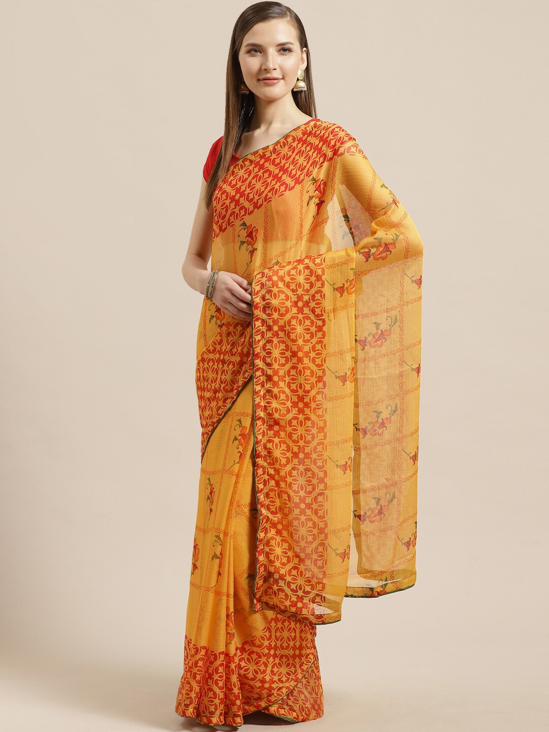 

Shaily Floral Printed Saree, Yellow