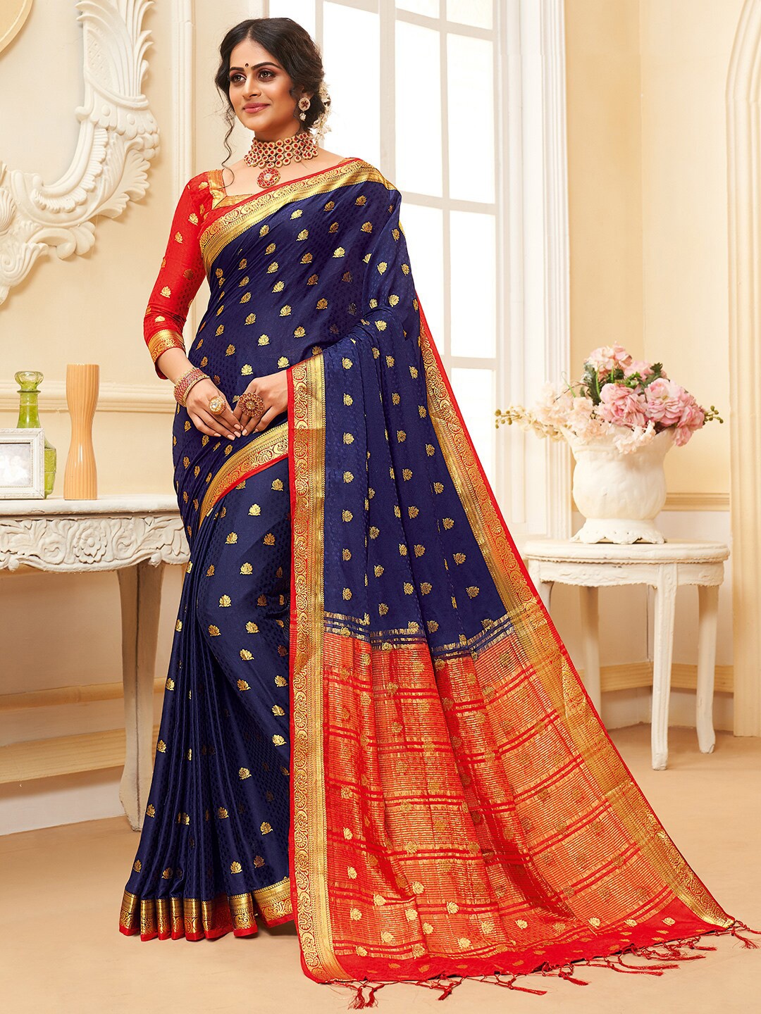

Shaily Ethnic Motifs Woven Design Zari Saree, Violet