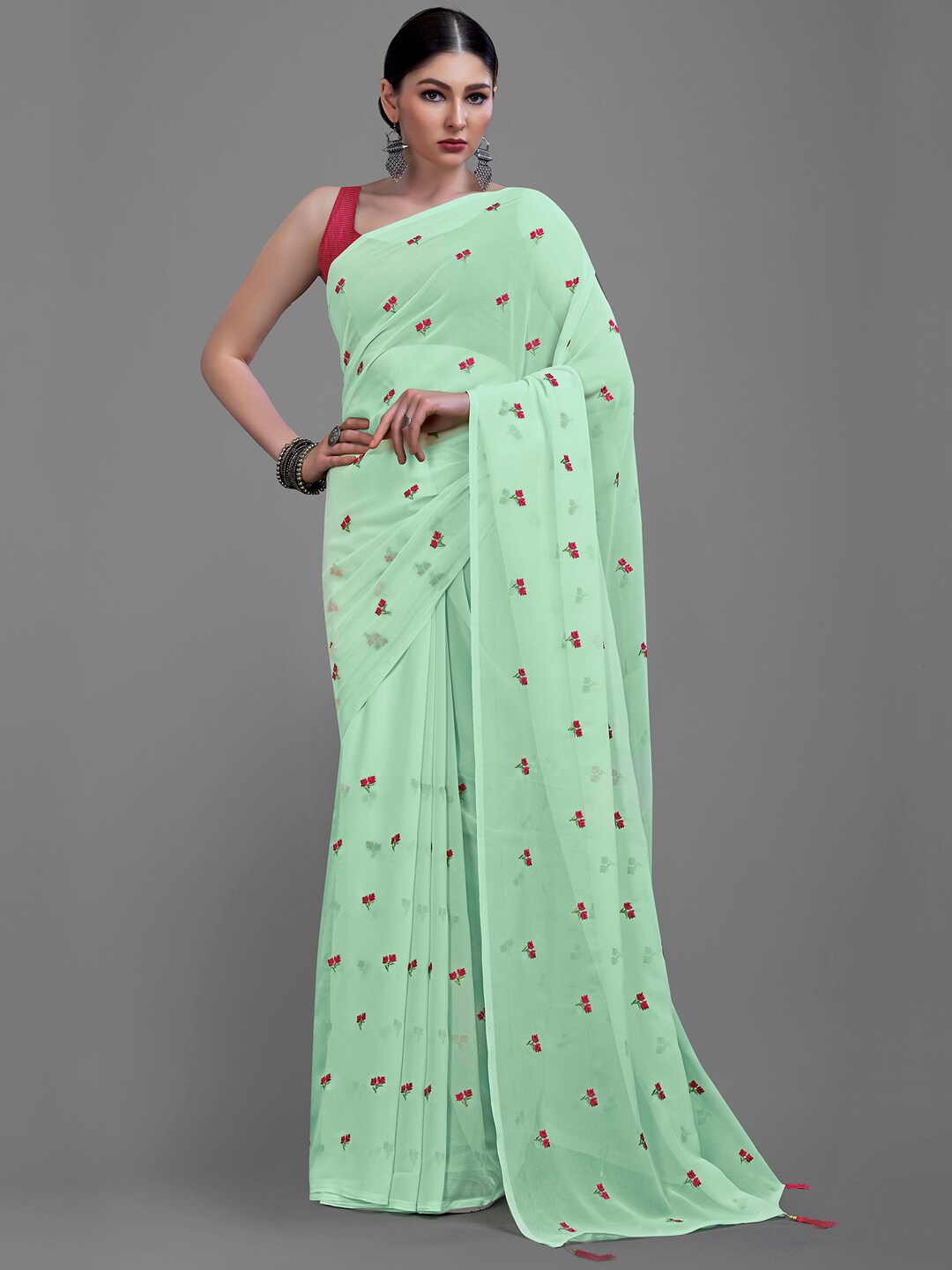 

Shaily Floral Embroidered Saree, Sea green