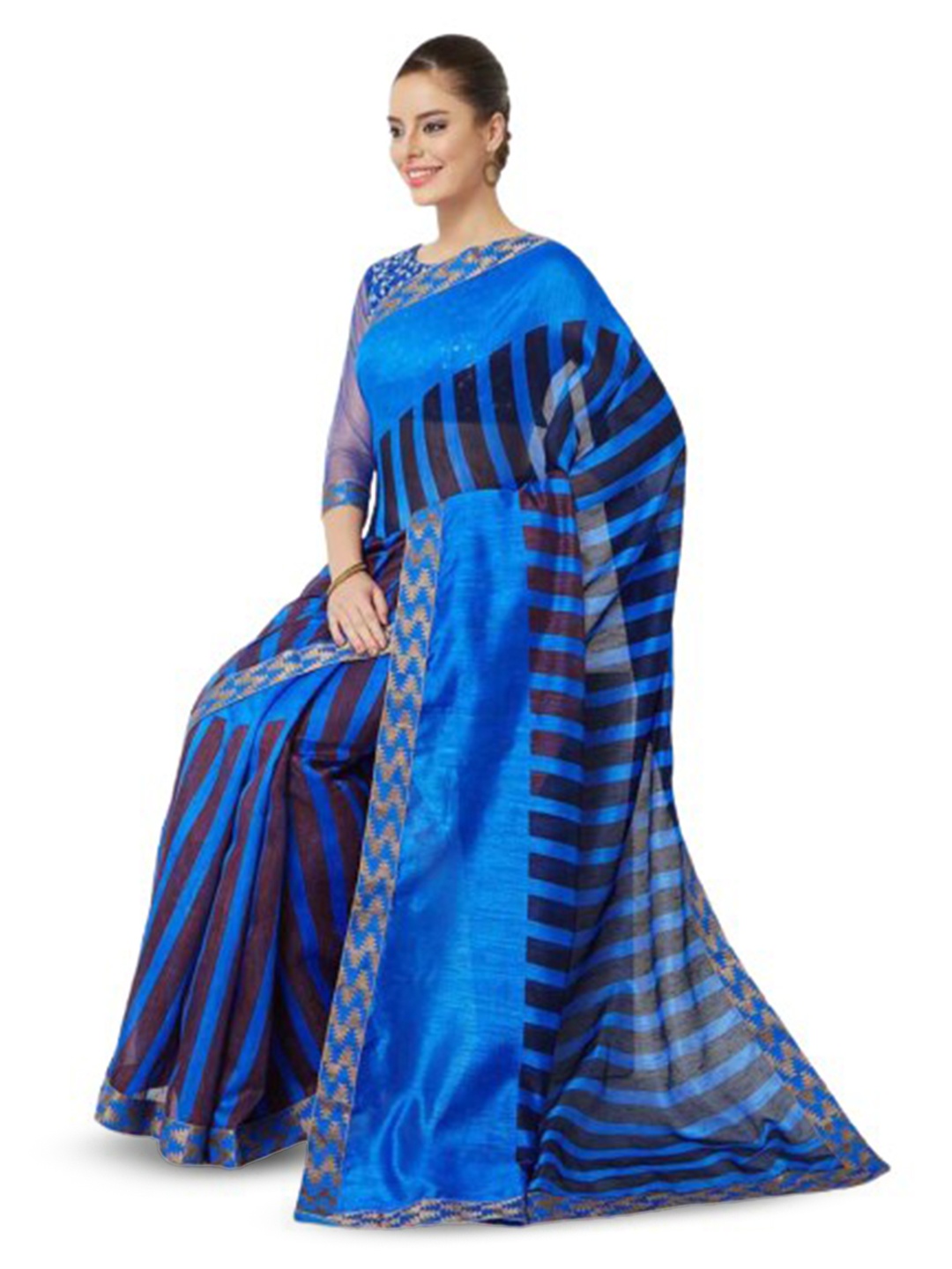 

Shaily Striped Zari Saree, Blue