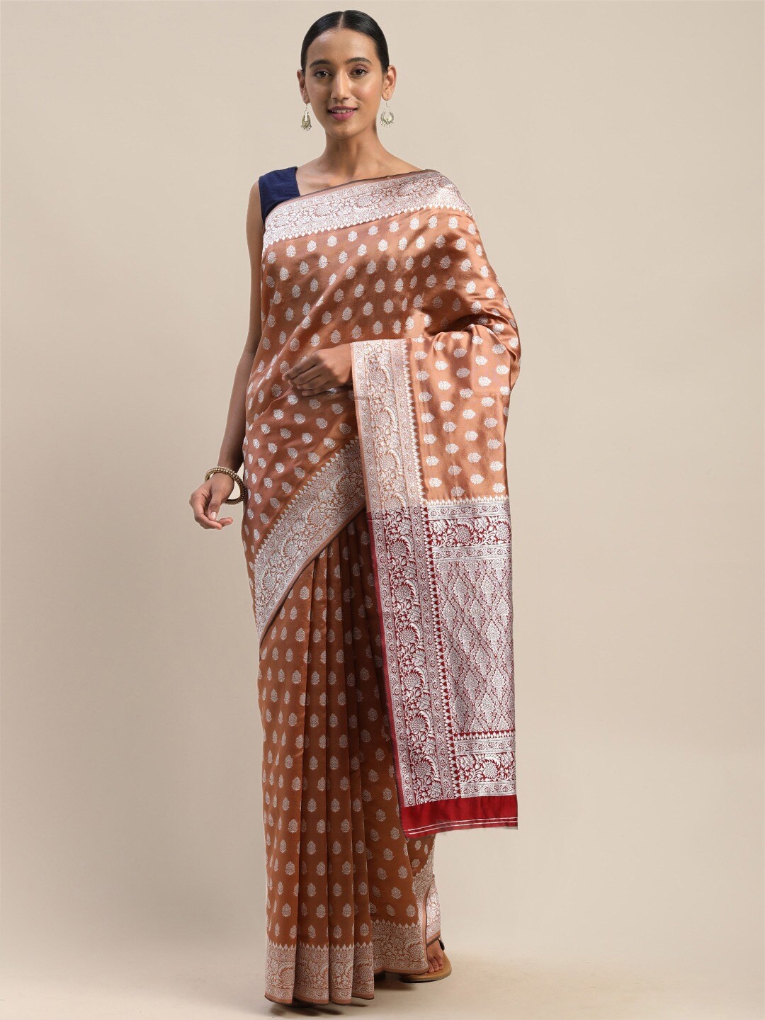 

Shaily Ethnic Motifs Woven Designed Zari Saree, Copper