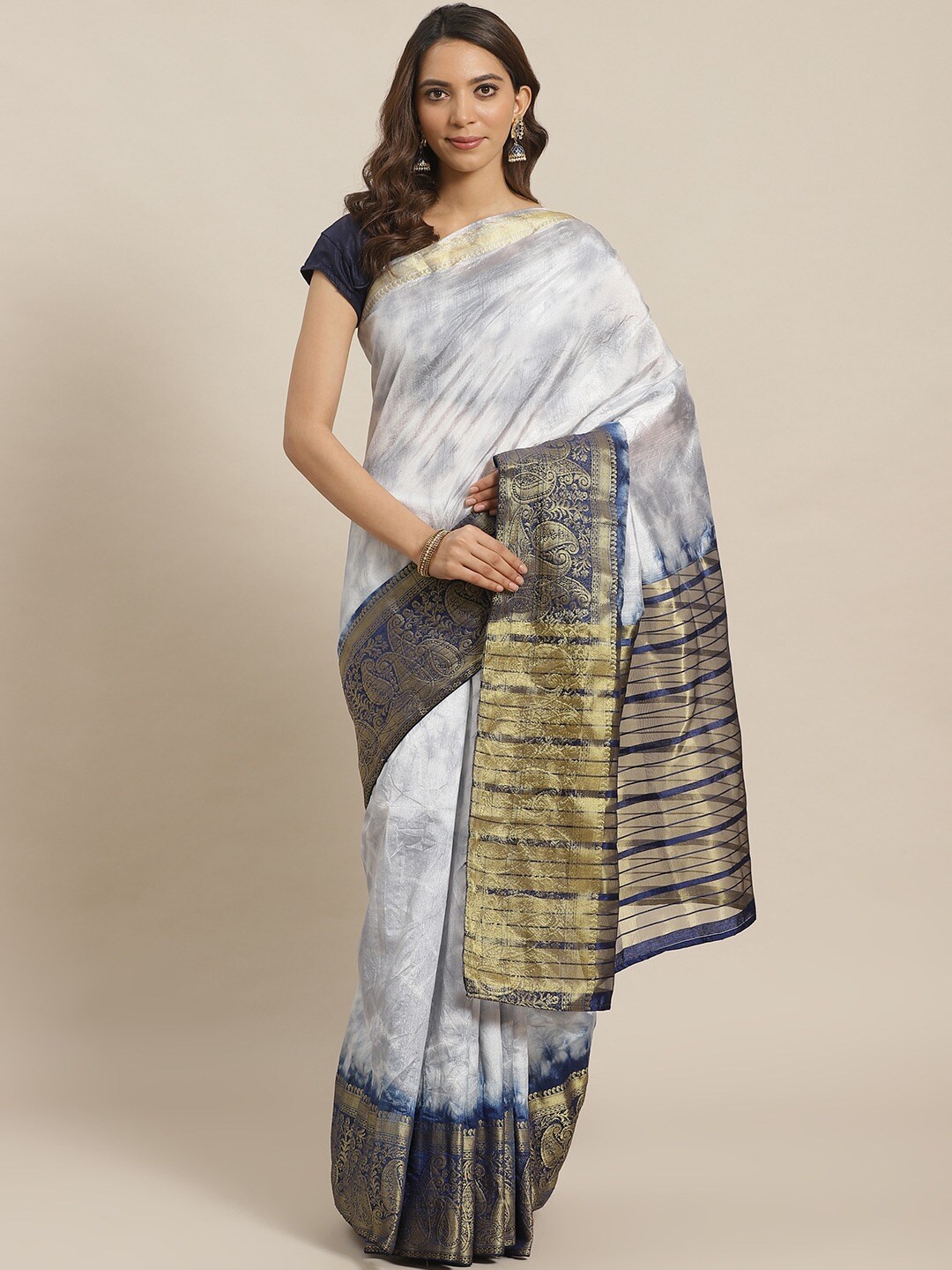 

Shaily Tie and Dye Zari Saree, Grey