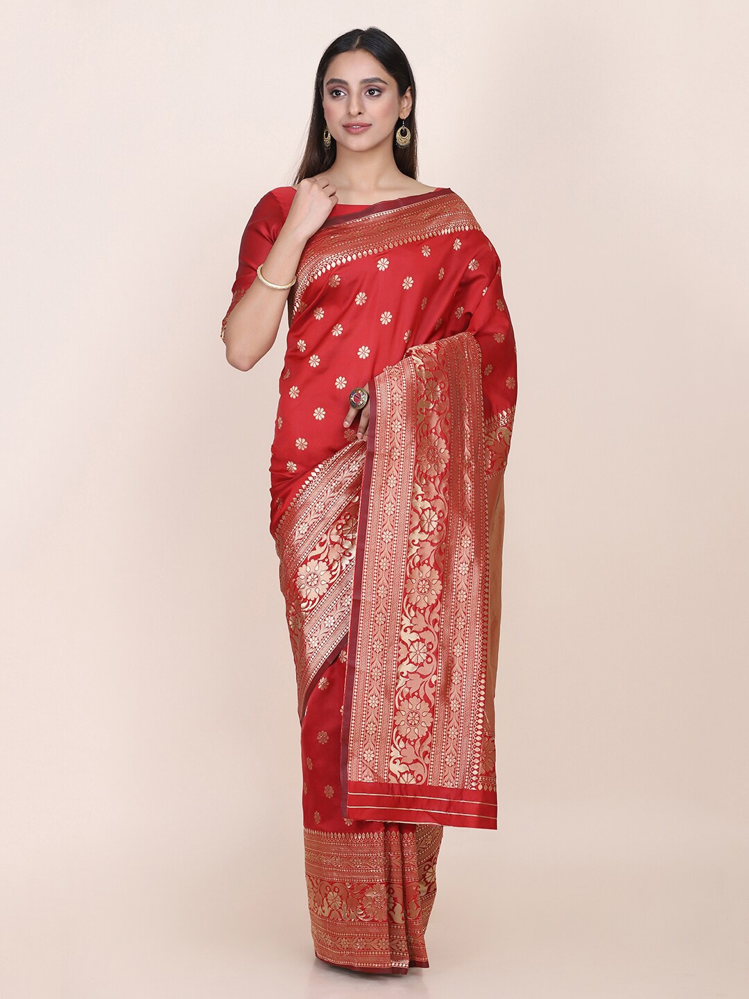 

Shaily Floral Woven Design Zari Saree, Red