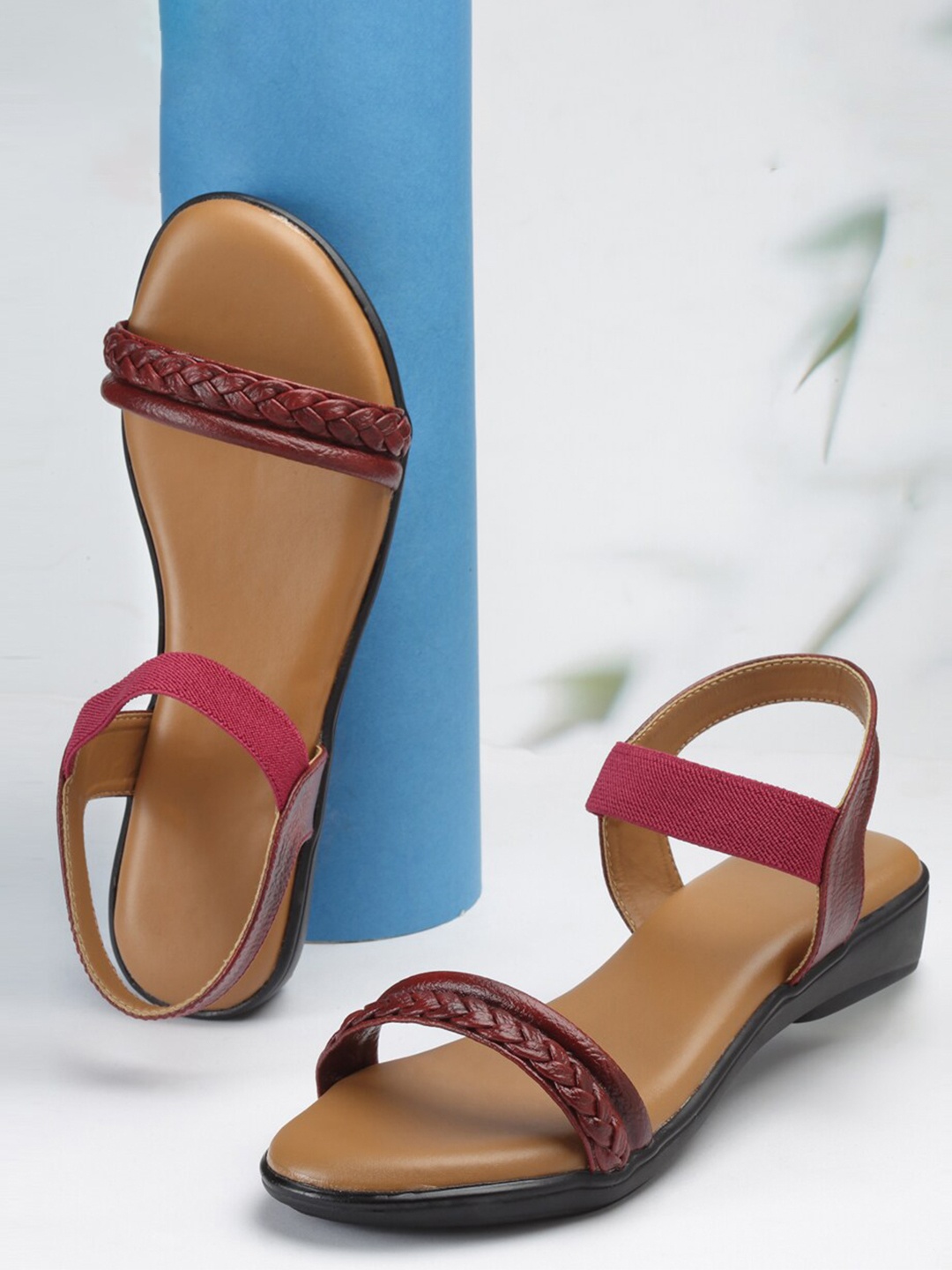 

sneakers villa Textured Open Toe Flats, Red
