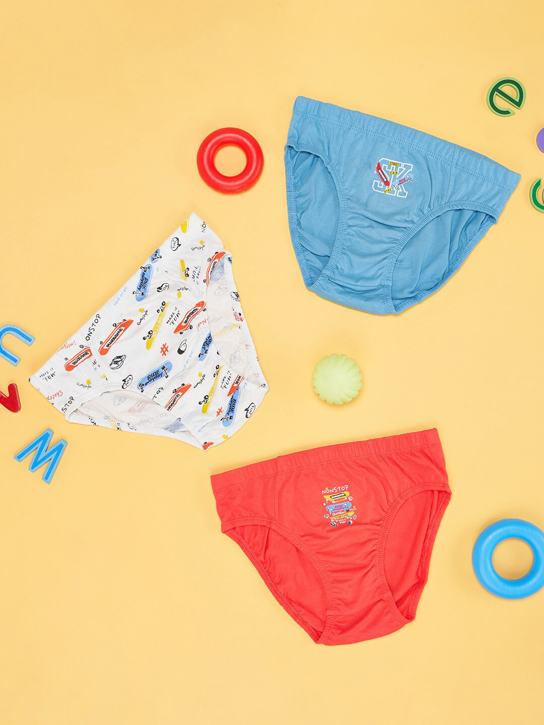 

Pantaloons Junior Boys Pack of 3 Printed Pure Cotton Basic Briefs 8909044221155, Blue