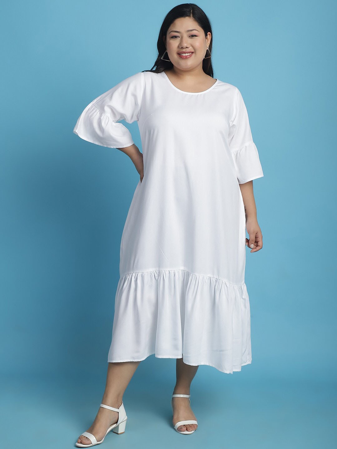 

theRebelinme Plus Size Bell Sleeve A-Line Midi Dress, White