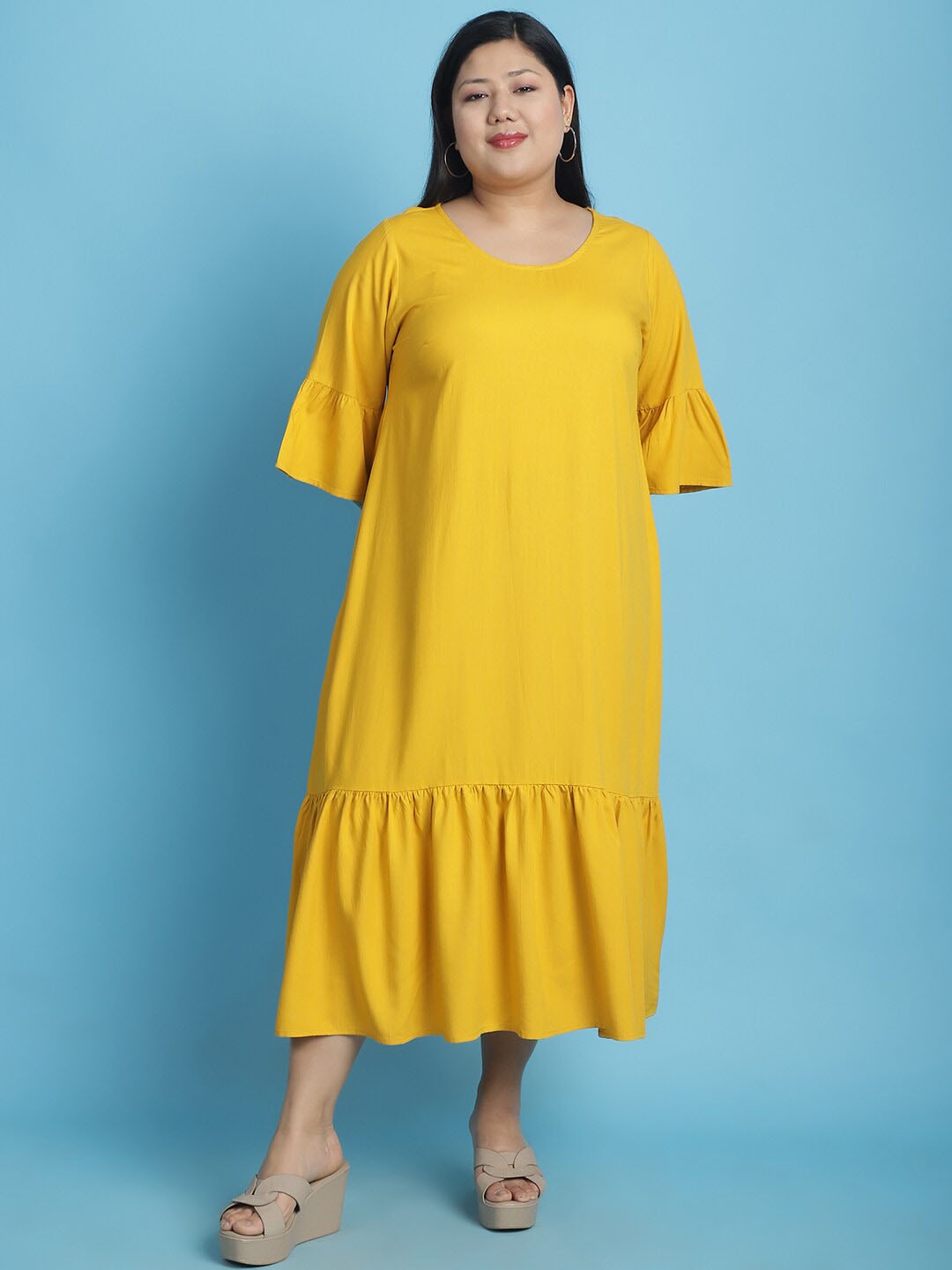

theRebelinme Plus Size A-Line Midi Dress, Mustard