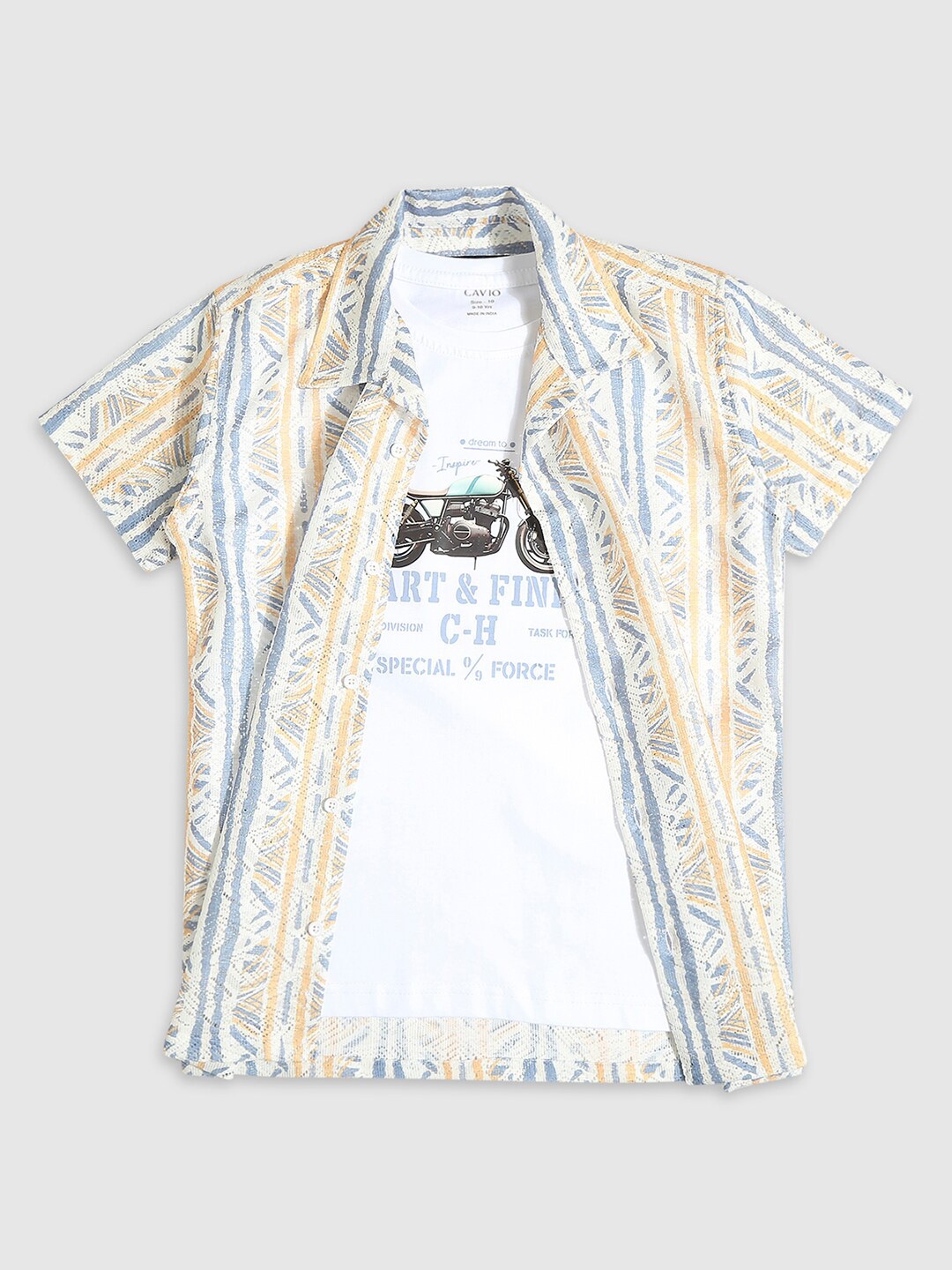 

CAVIO Boys Standard Printed Pure Cotton Casual Shirt And T-Shirt, Yellow