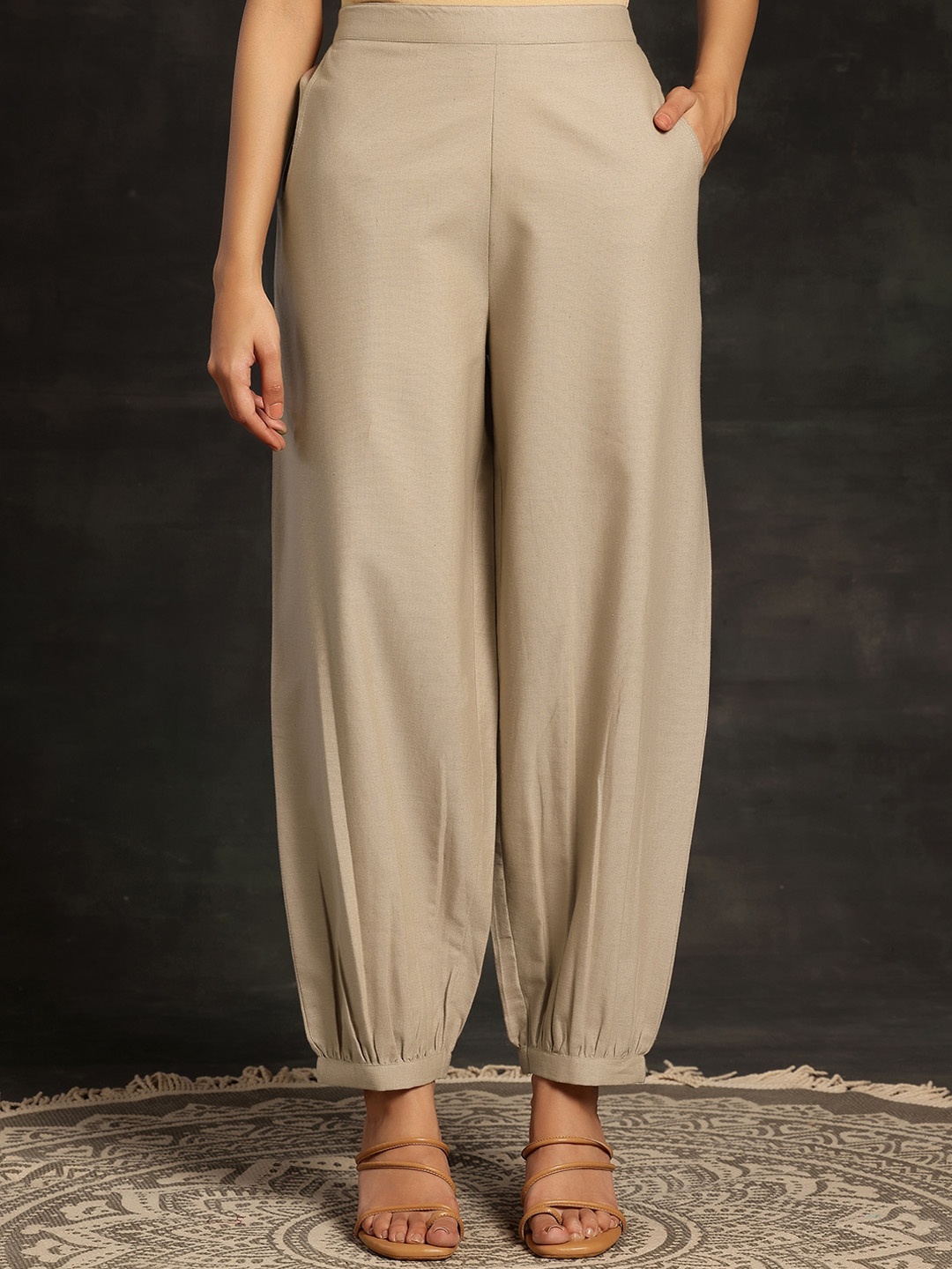 

Libas Women Cotton Regular Salwar with Both Side Pocket Detail, Beige