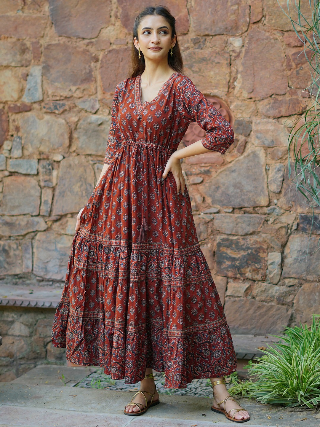 

Libas Ethnic Motifs Printed Cotton Fit and Flare Ethnic Dress, Maroon