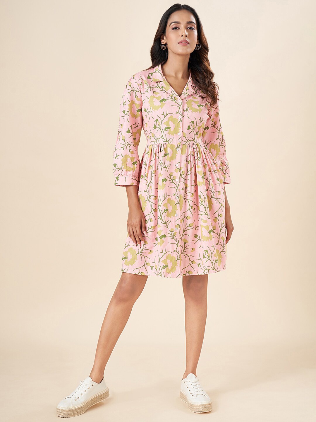 

AKKRITI BY PANTALOONS Floral Print Fit & Flare Dress, Pink