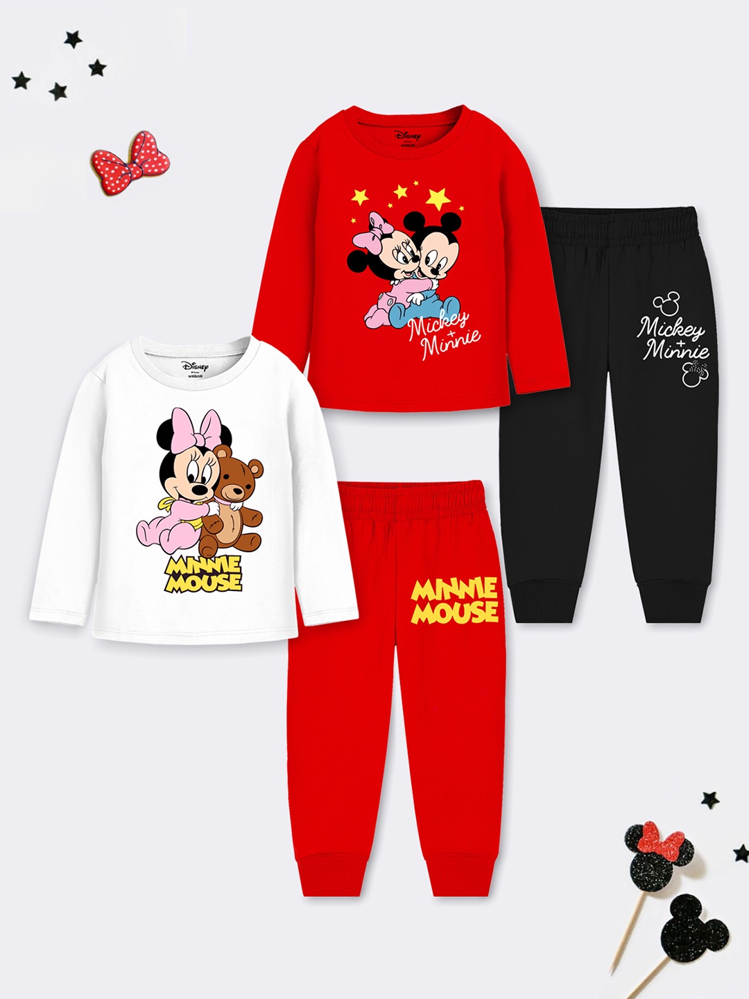 

YK Disney Girls Printed T-shirt with Pyjamas, Red