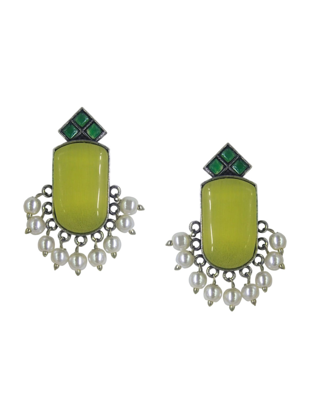 

Binnis Wardrobe Silver-Plated Artificial Stones Studded Beads Beaded Drop Earrings