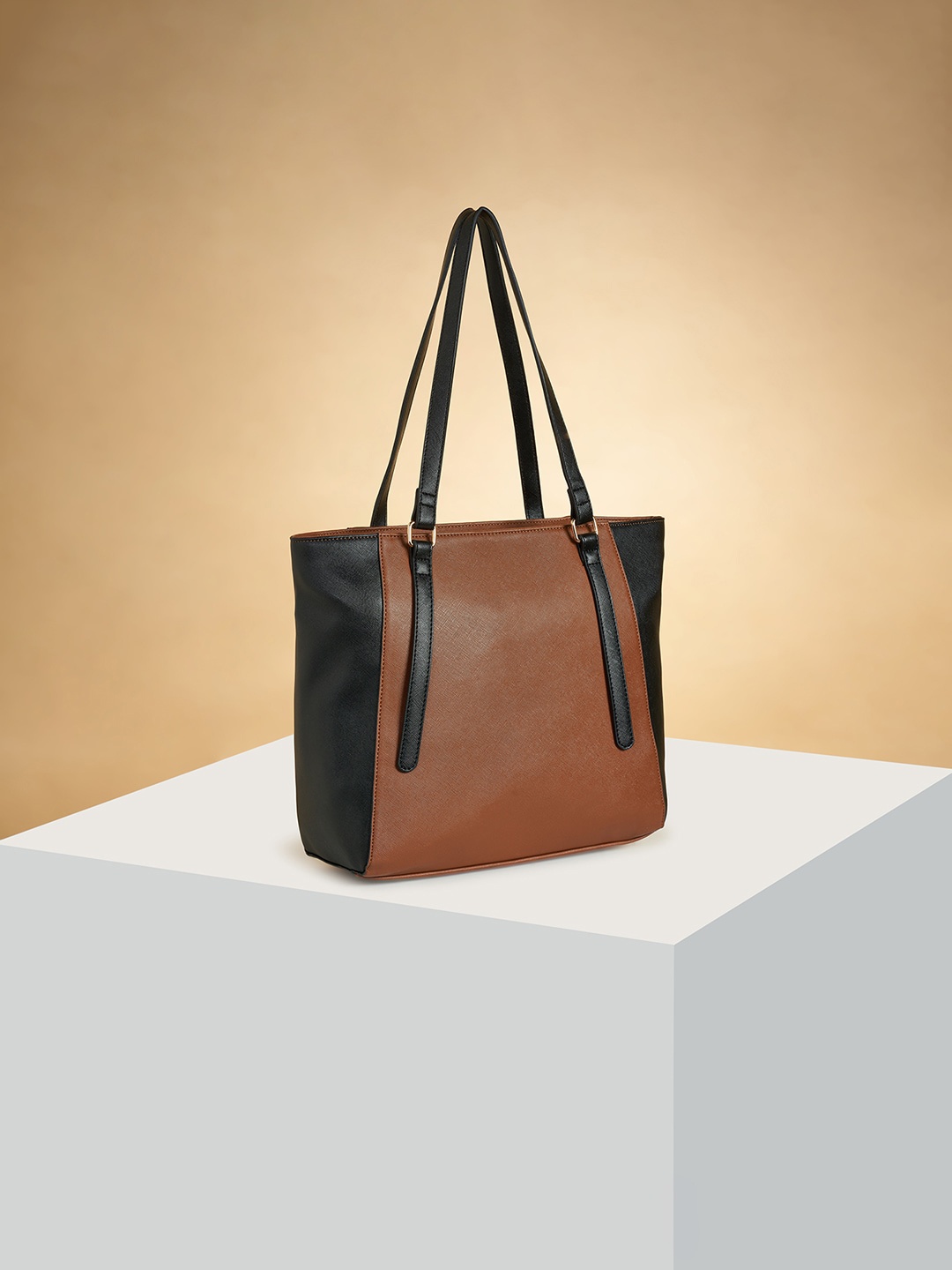 

Forever Glam by Pantaloons Colourblocked Structured Shoulder Bag, Tan