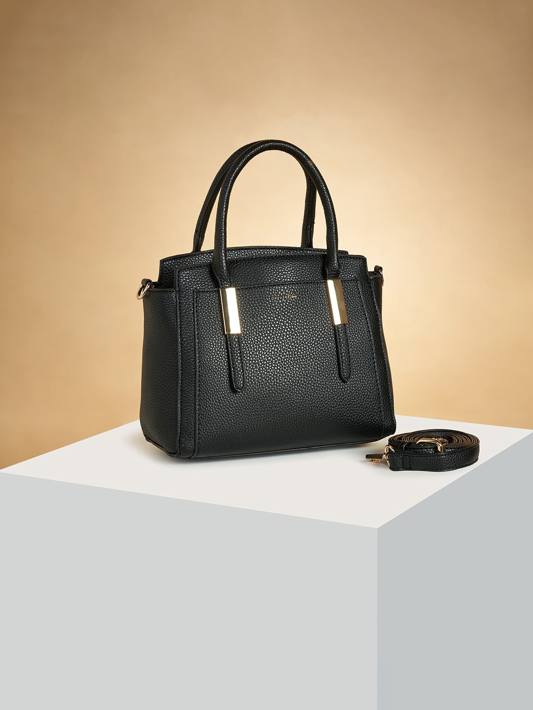 

Forever Glam by Pantaloons Textured Structured Handheld Bag, Black