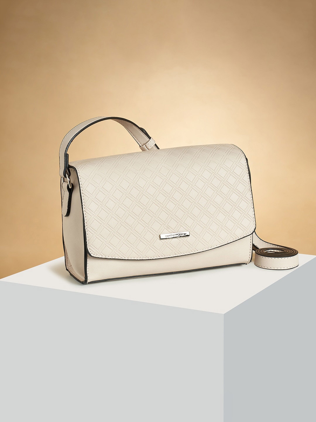 

Forever Glam by Pantaloons Geometric Textured Structured Handheld Bag, Off white