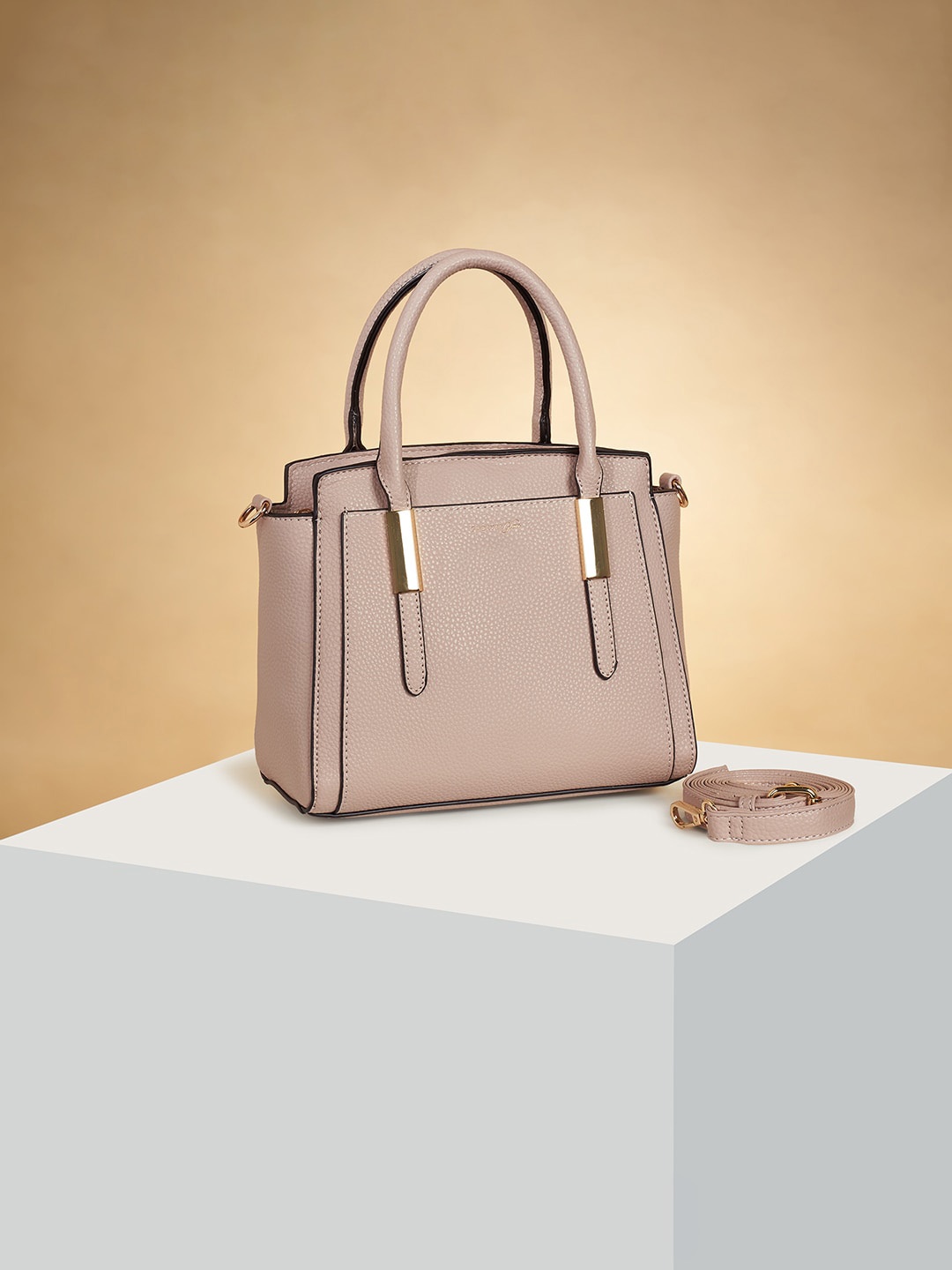 

Forever Glam by Pantaloons Textured Structured Handheld Bag, Beige