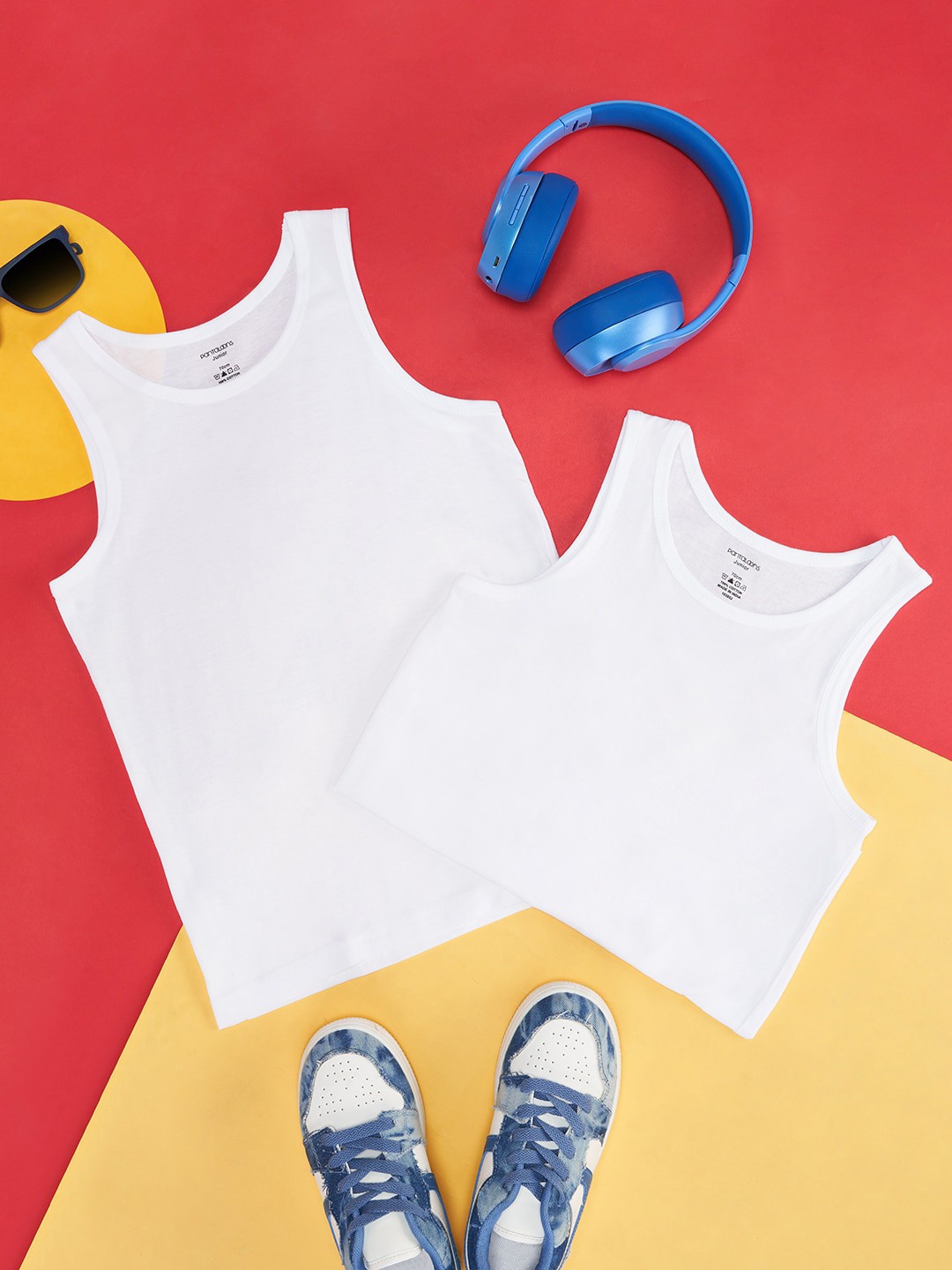 

Pantaloons Junior Boys Pack Of 2 Pure Cotton Innerwear Basic Vests 8909044154668, White