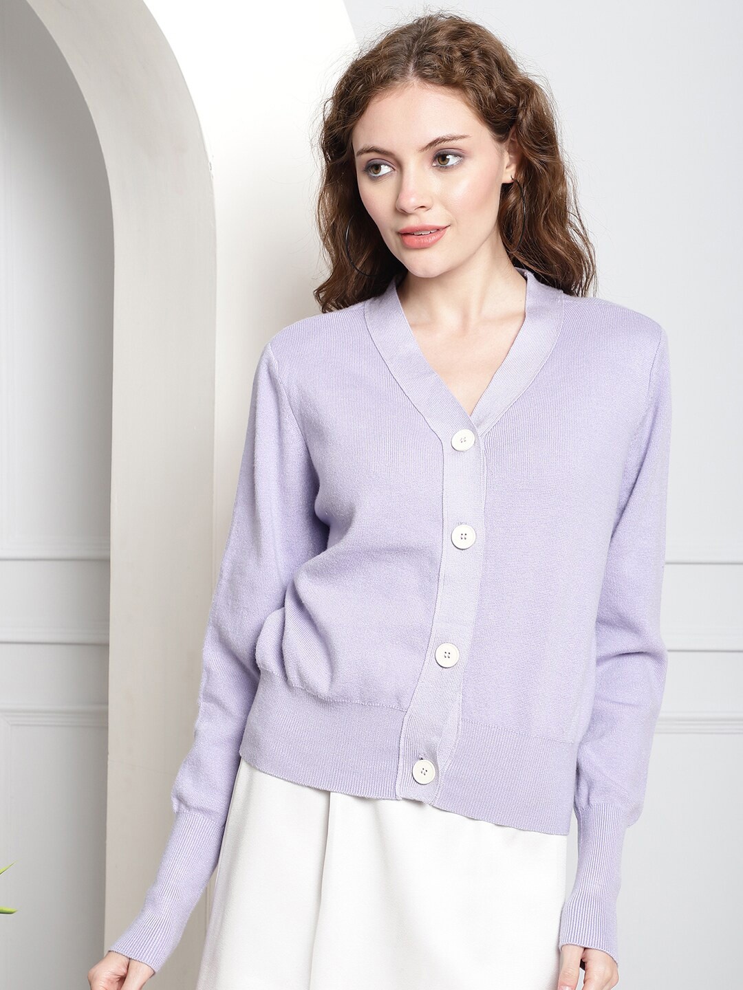 

NoBarr V-Neck Acrylic Cardigan, Purple