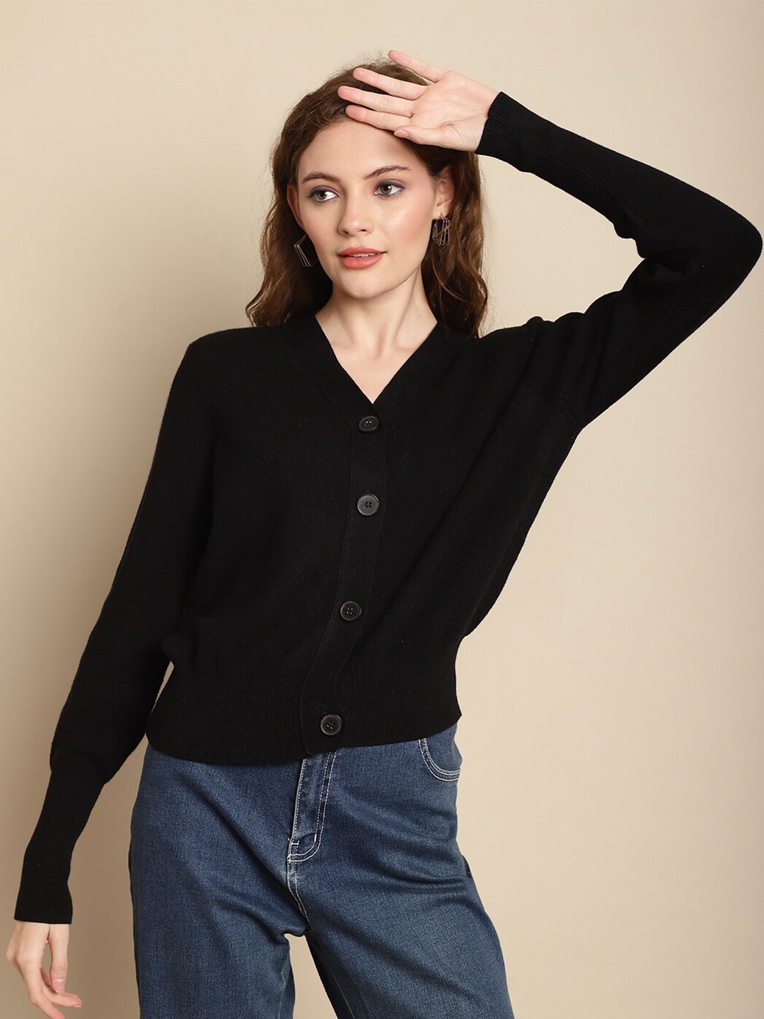 

NoBarr V-Neck Acrylic Cardigan, Black