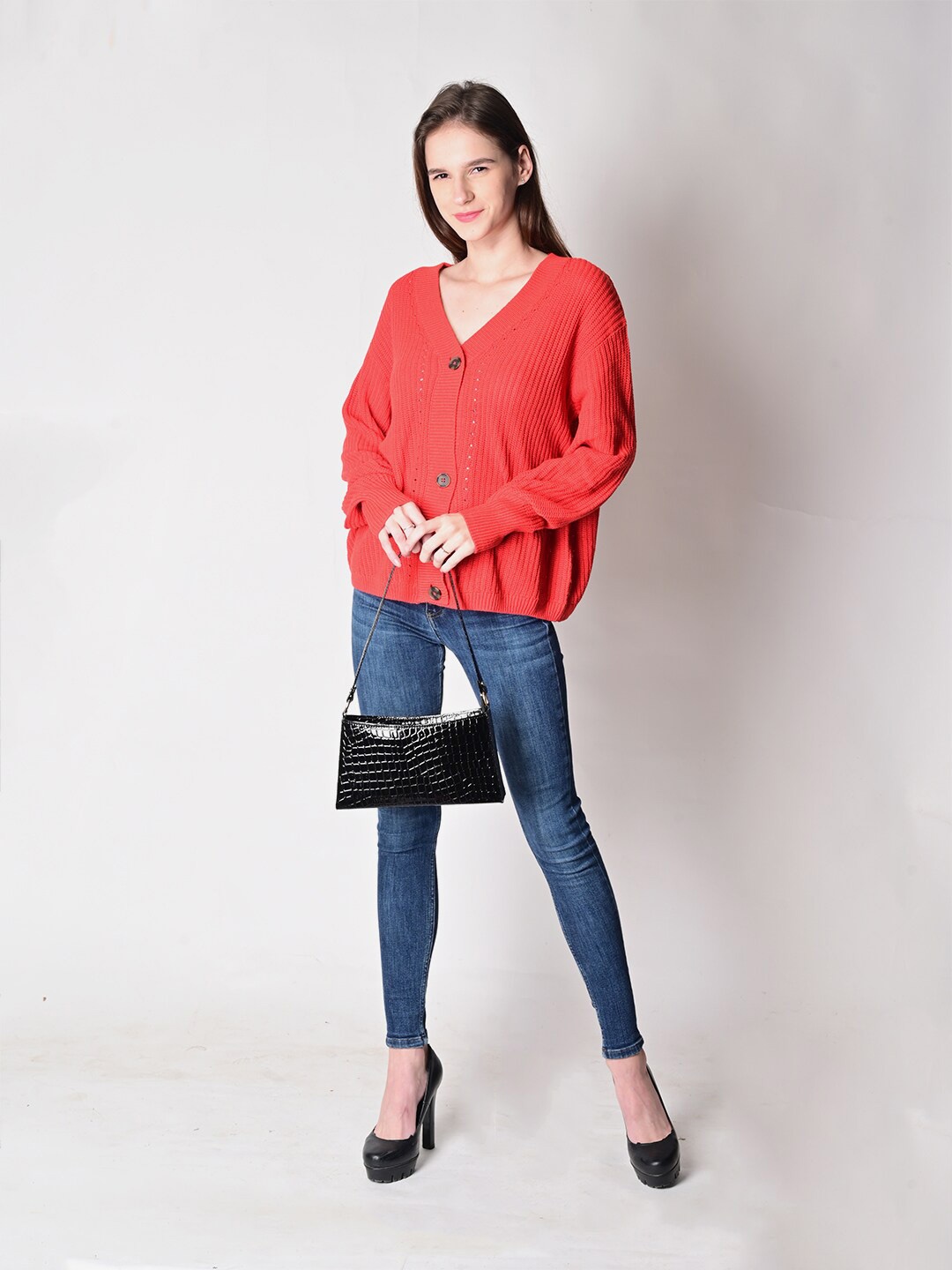 

NoBarr Striped Cardigan Sweaters, Red