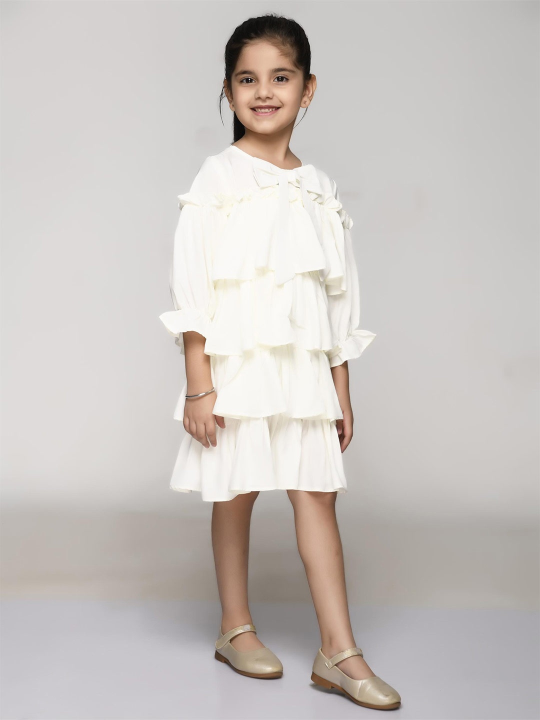 

BAESD Flutter Sleeve Crepe A-Line Dress, Off white