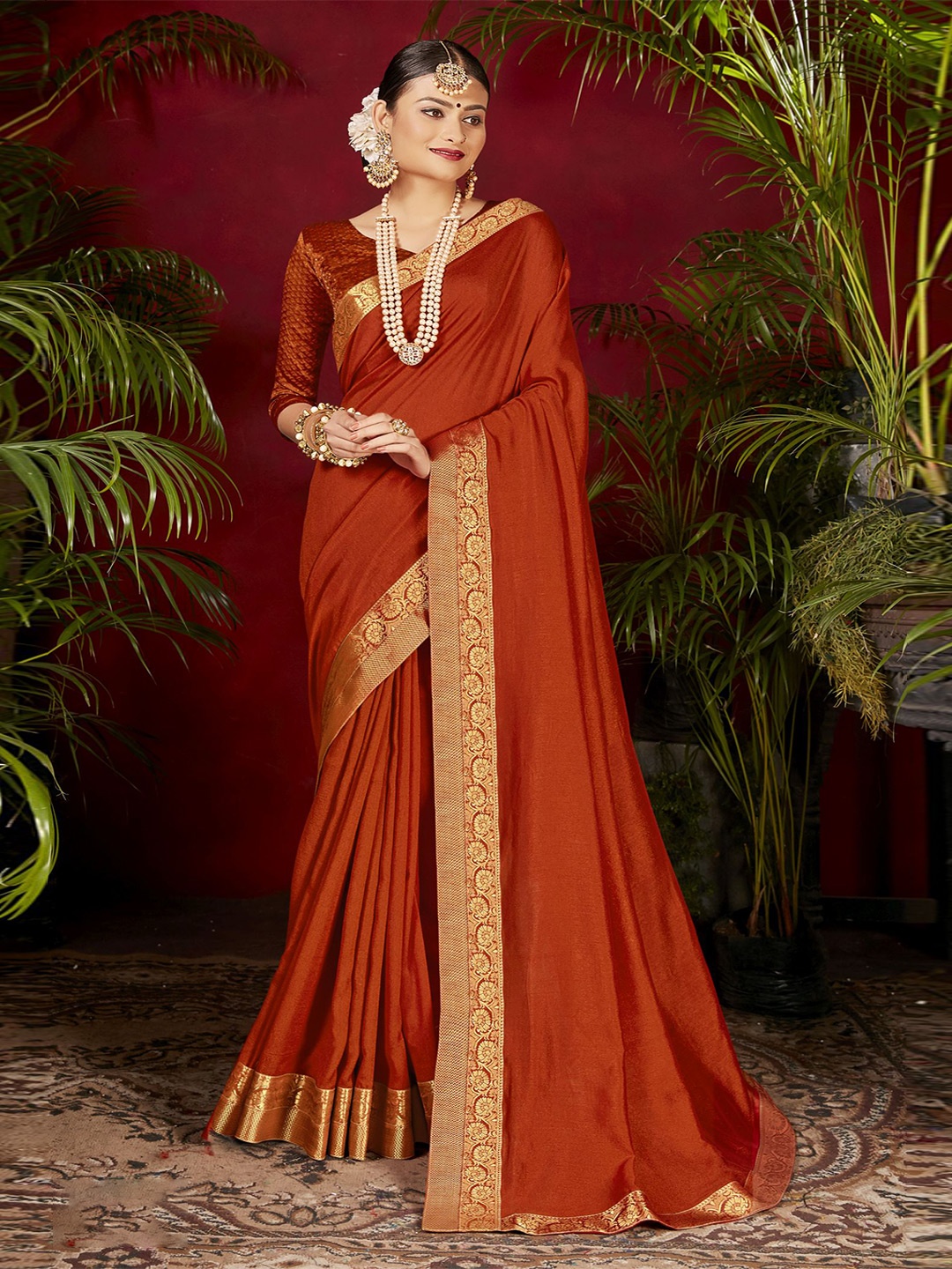

VIRICA Woven Design Zari Saree, Orange