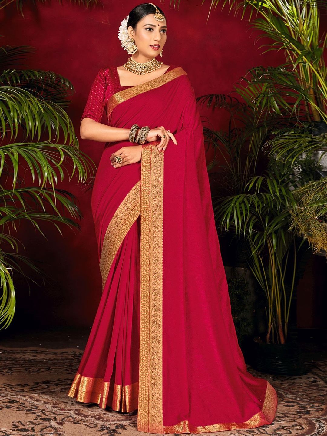 

VIRICA Banarasi Silk Zari Saree, Red