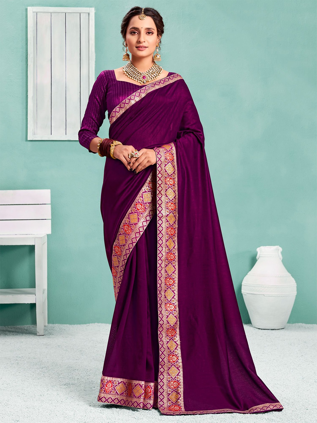 

VIRICA Woven Design Zari Saree, Purple