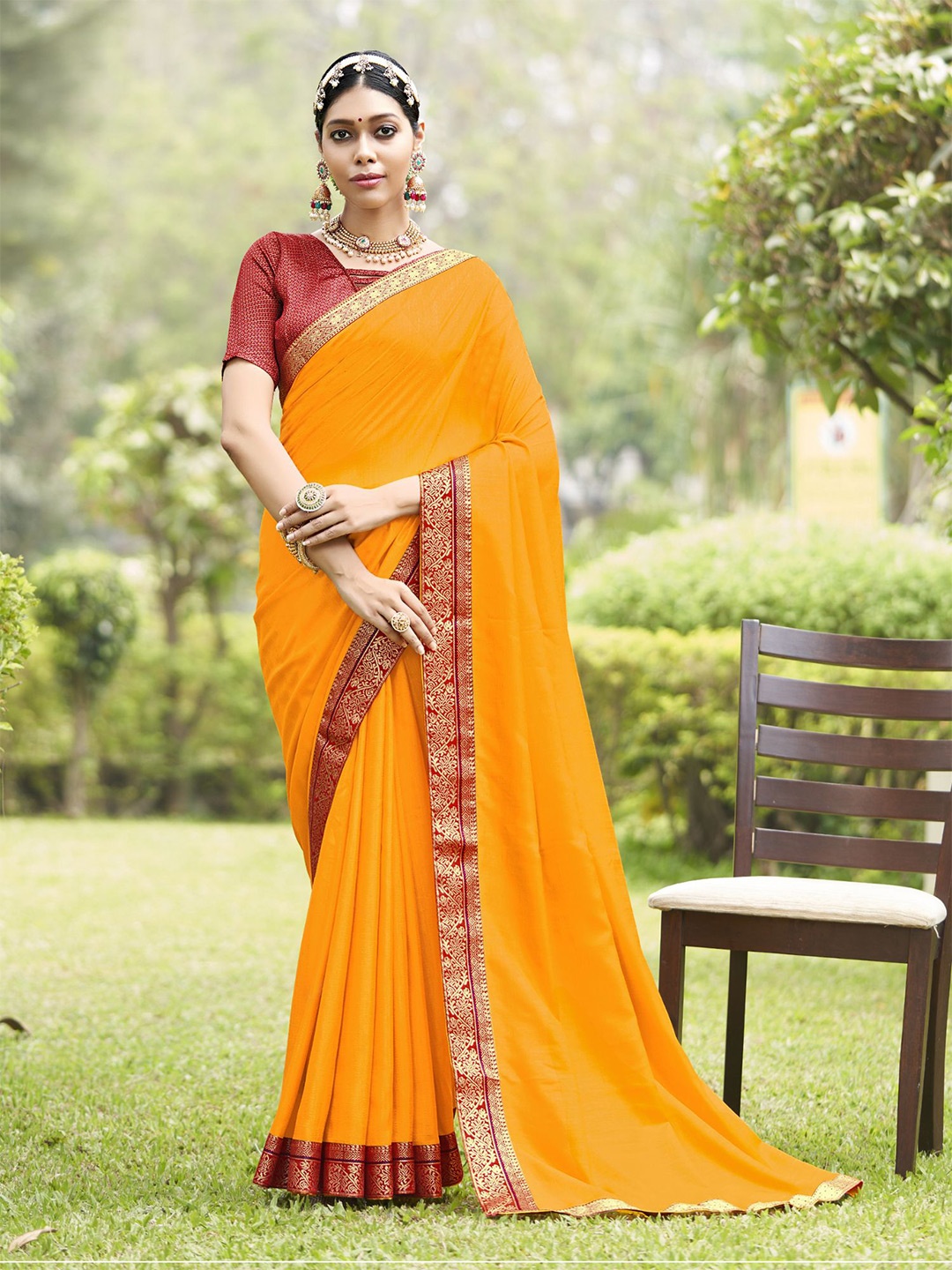 

VIRICA Woven Design Zari Saree, Yellow
