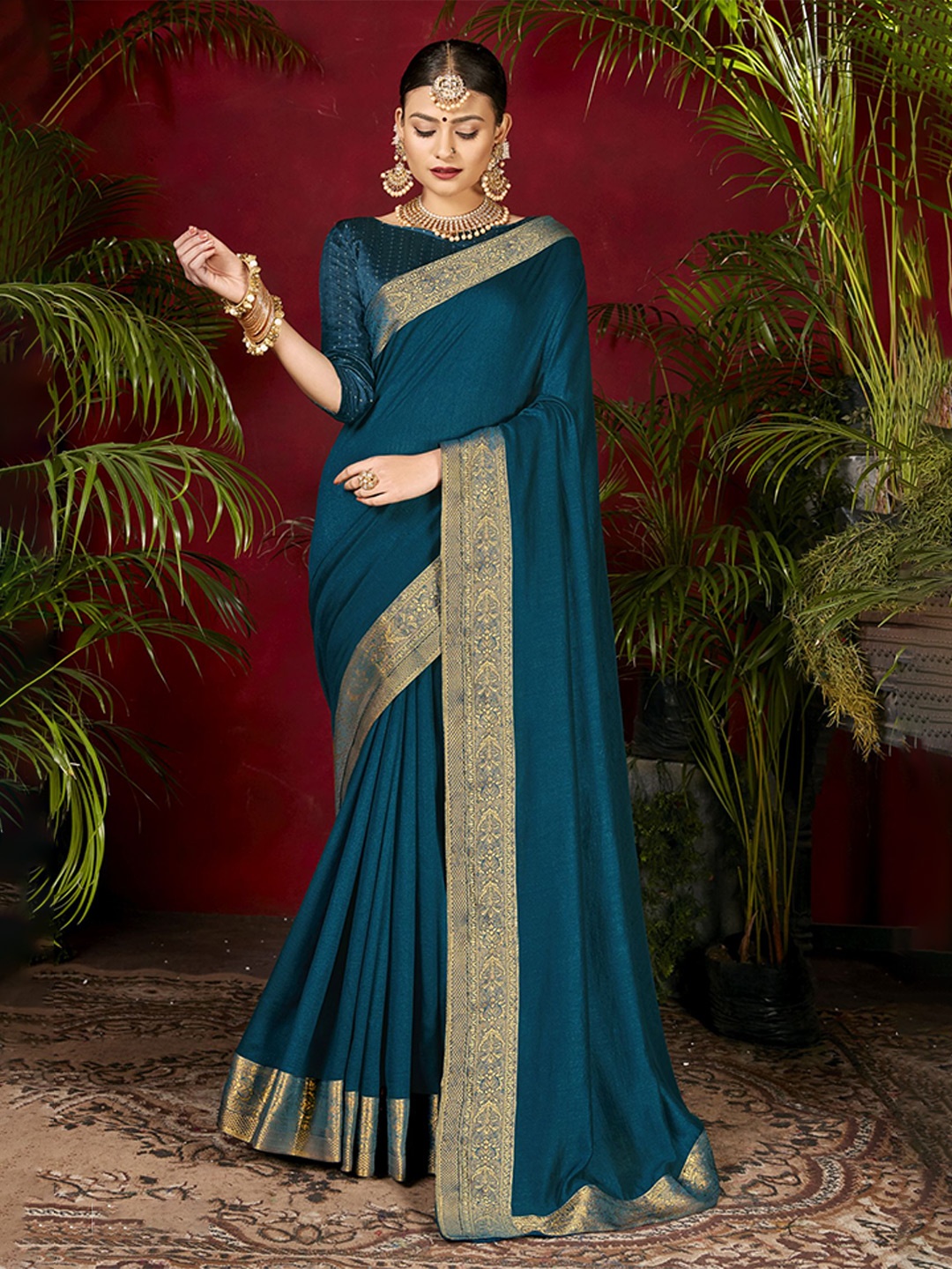

VIRICA Woven Design Zari Saree, Blue