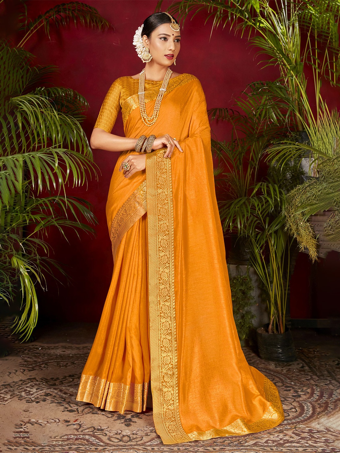 

VIRICA Woven Design Zari Saree, Mustard