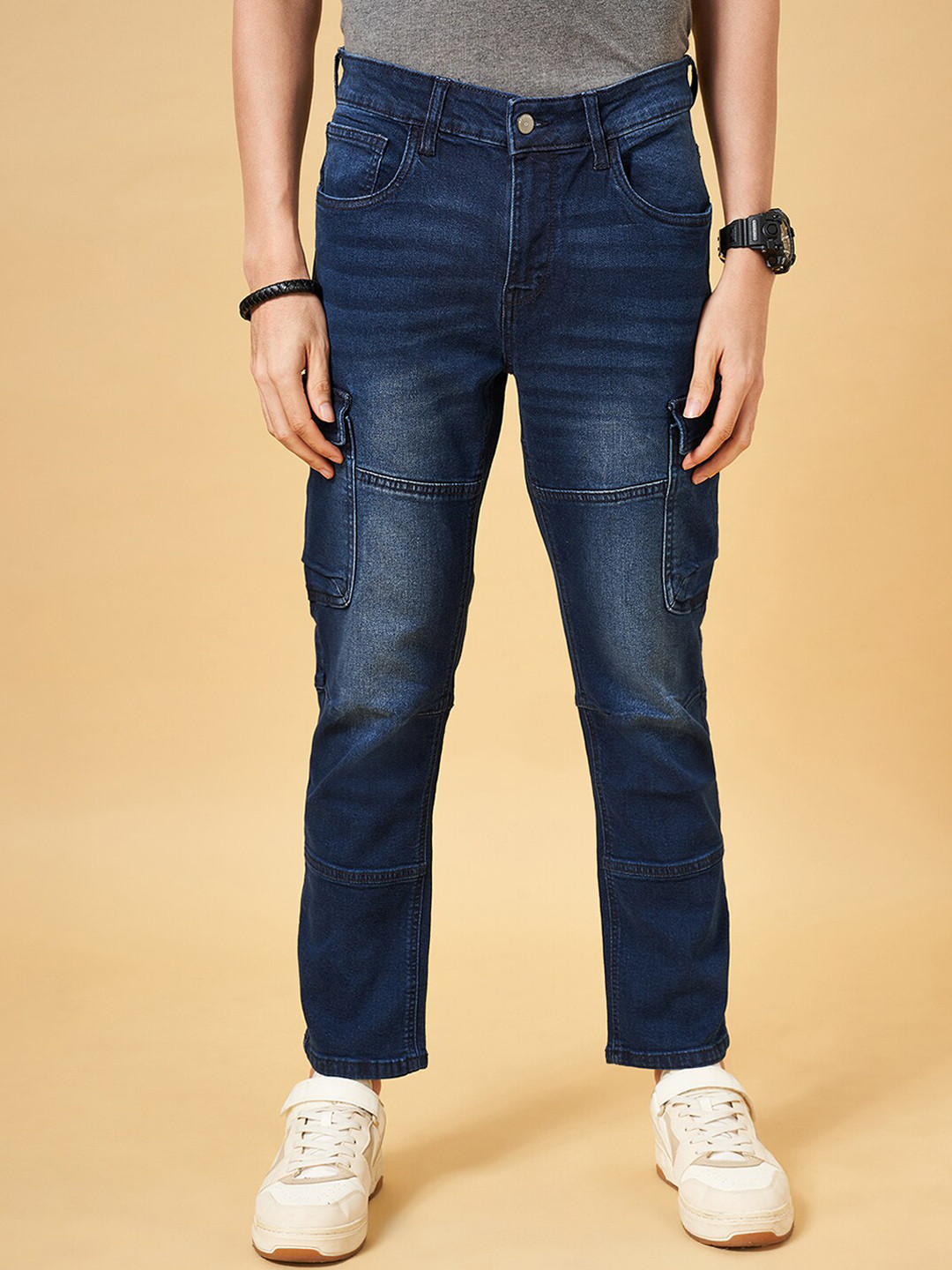 

SF JEANS by Pantaloons Men Straight Fit Light Fade Stretchable Cargo Jeans, Blue