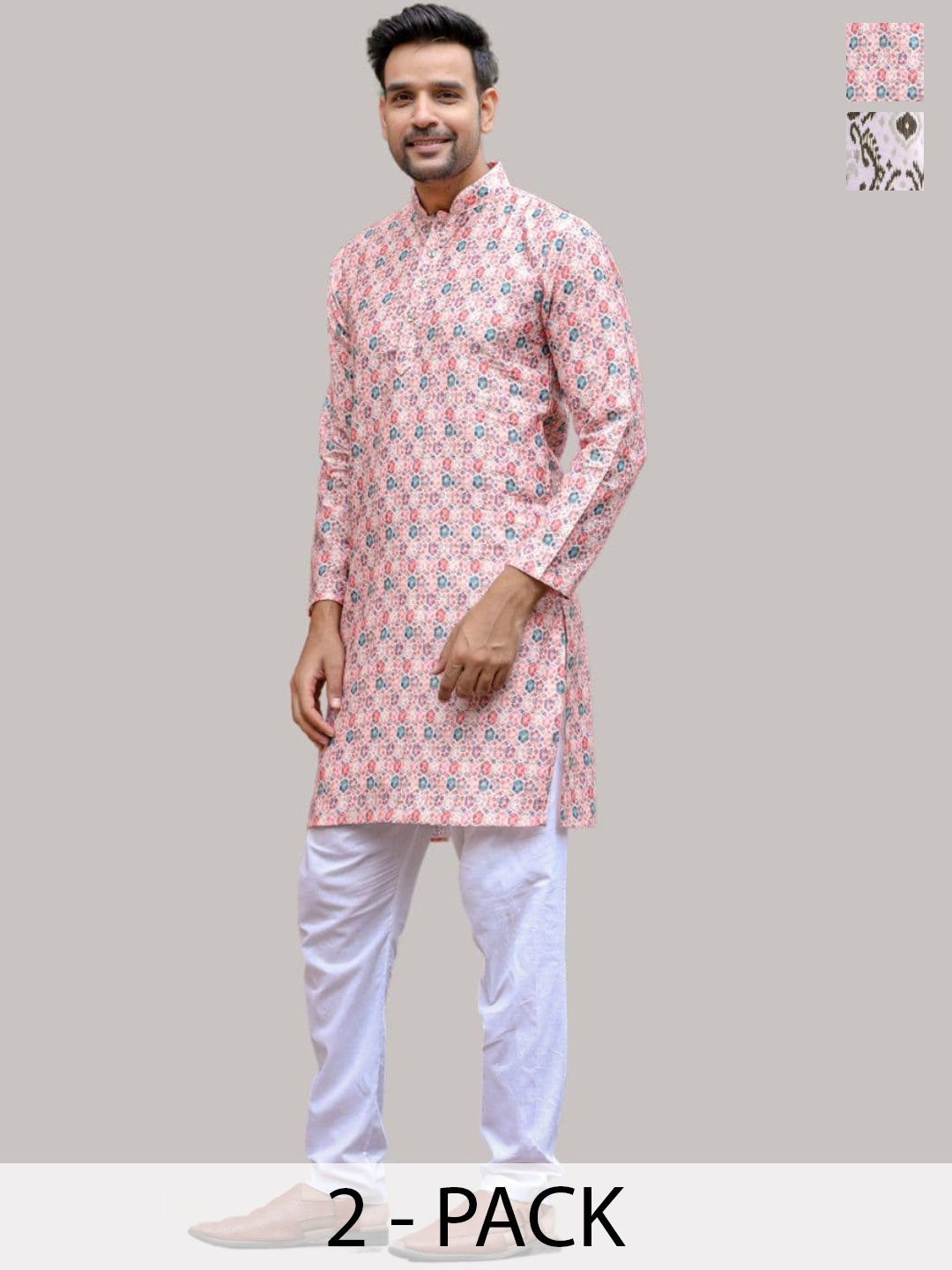 

Aanys Culture Pack of 2 Ethnic Motifs Printed Dobby Straight Kurta, Pink