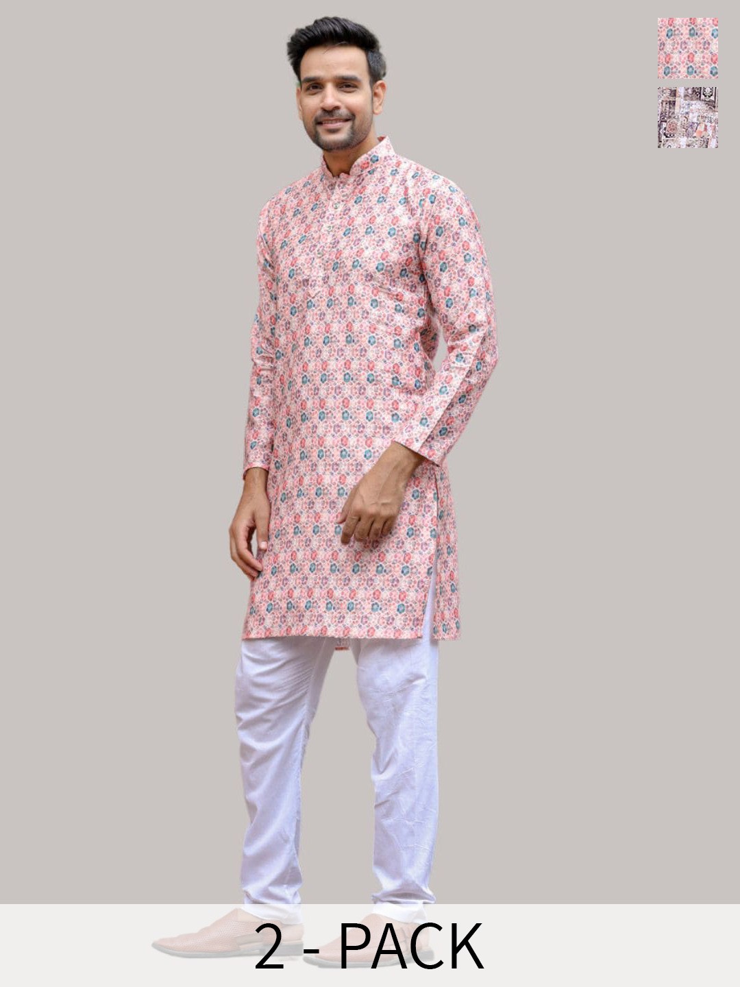 

Aanys Culture Pack of 2 Ethnic Motifs Printed Dobby Straight Kurta, Pink