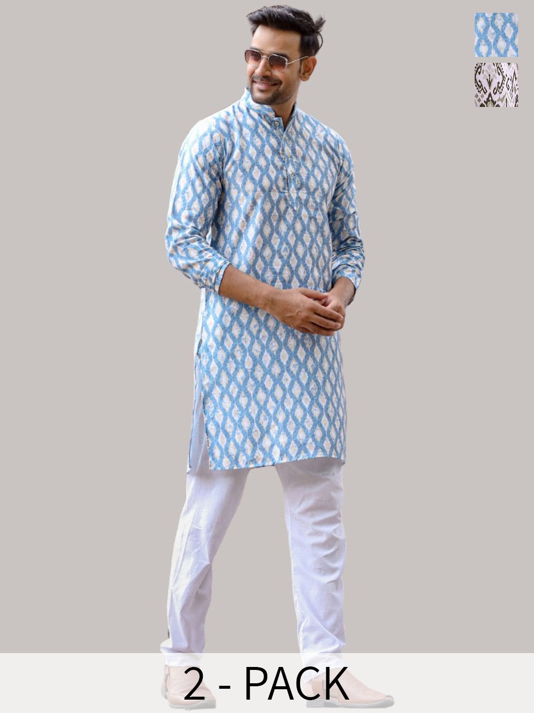 

Aanys Culture Pack of 2 Ethnic Motifs Printed Dobby Straight Kurta, Blue